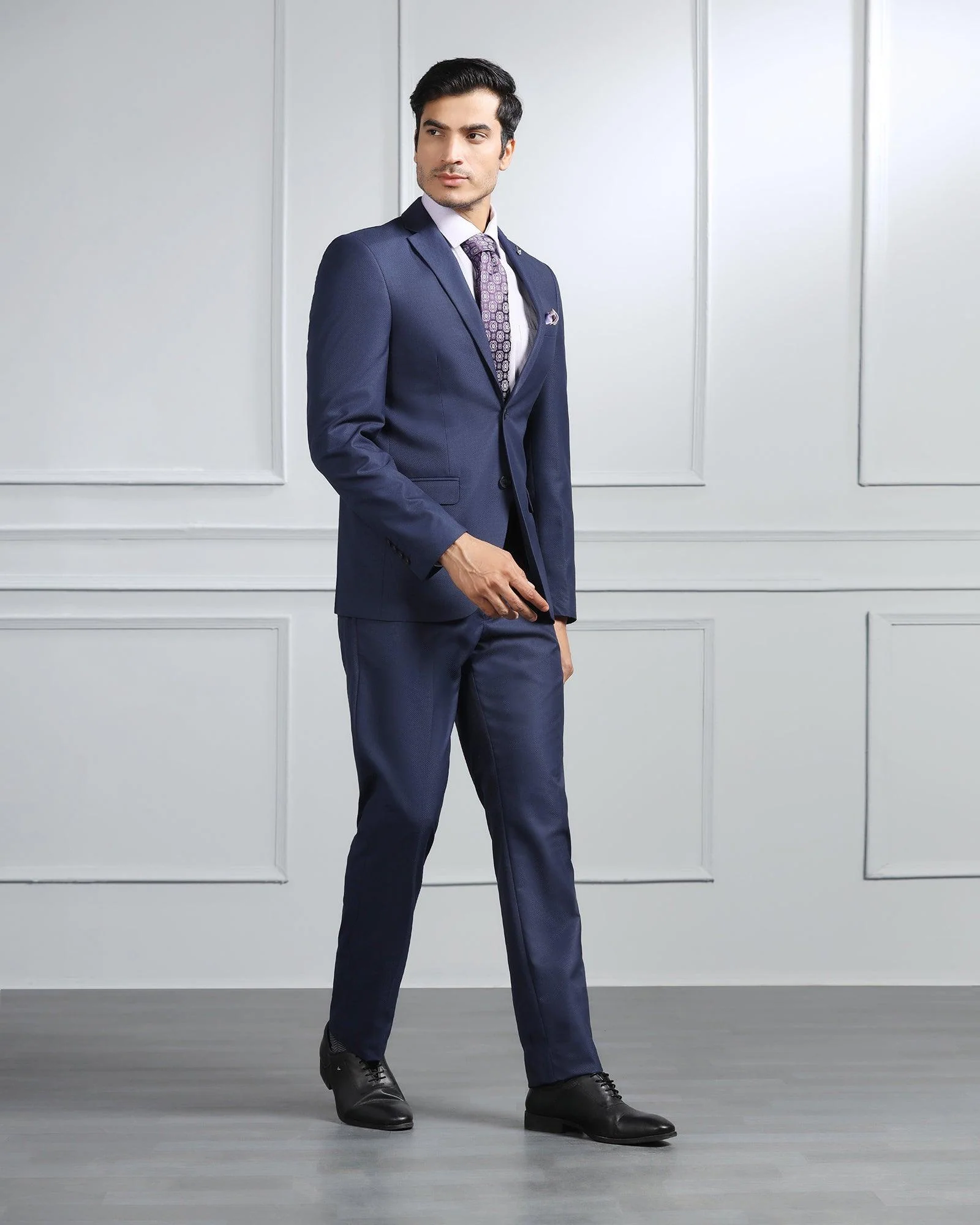 Two Piece Navy Textured Formal Suit - Valcon - Image 8