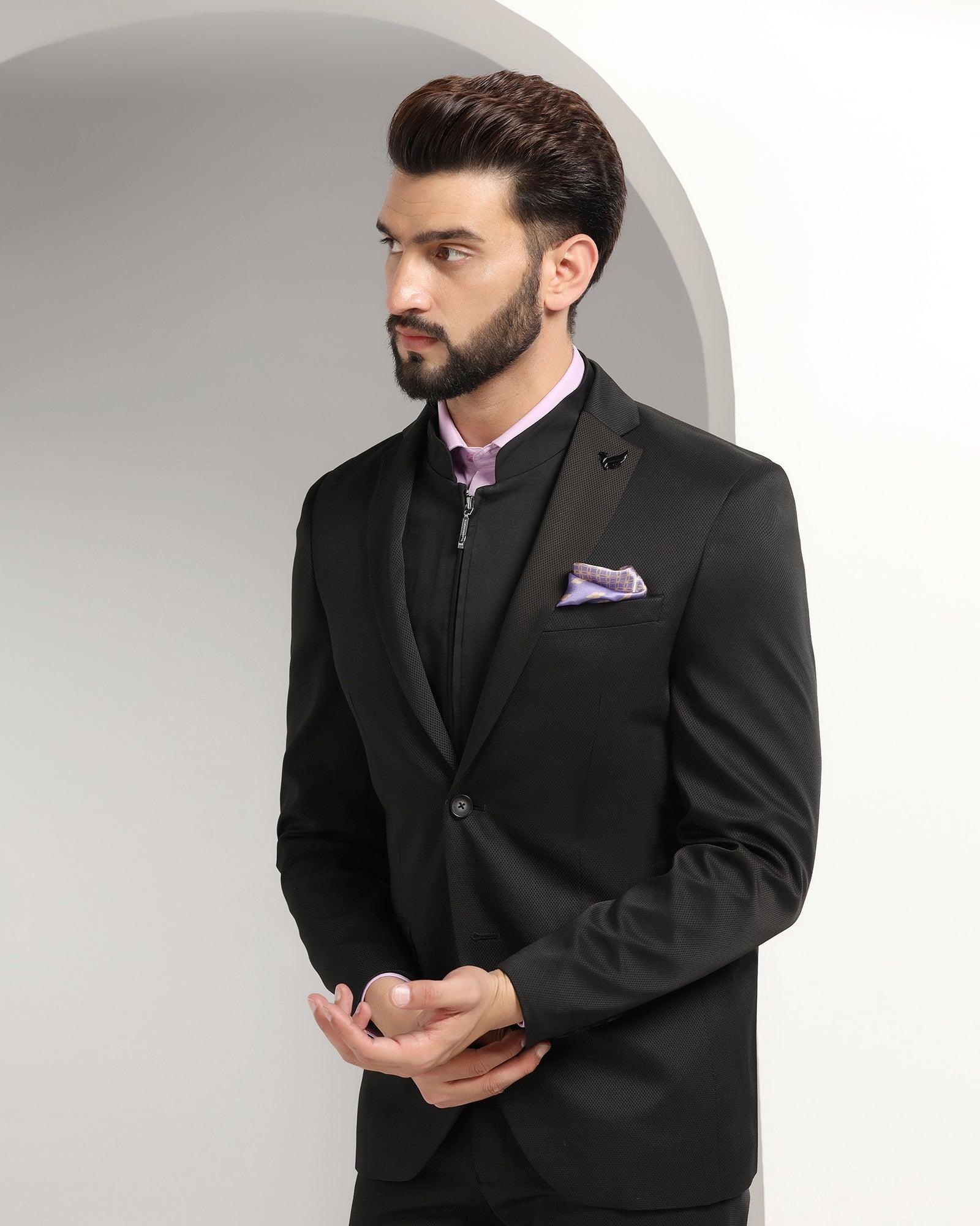 Three Piece Black Textured Formal Suit - Nosfer - Image 4