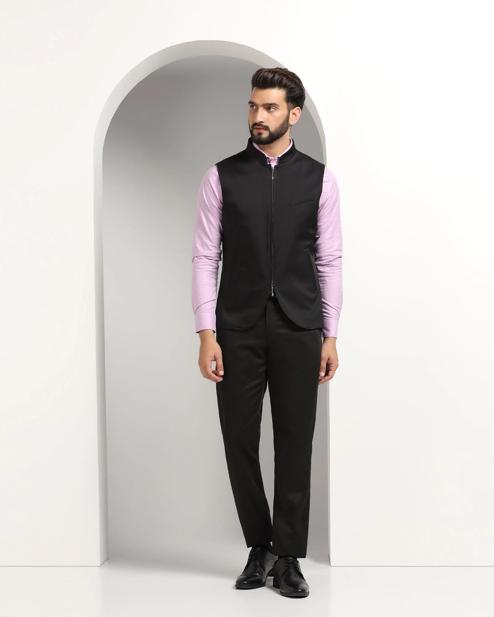 Three Piece Black Textured Formal Suit - Nosfer - Image 6