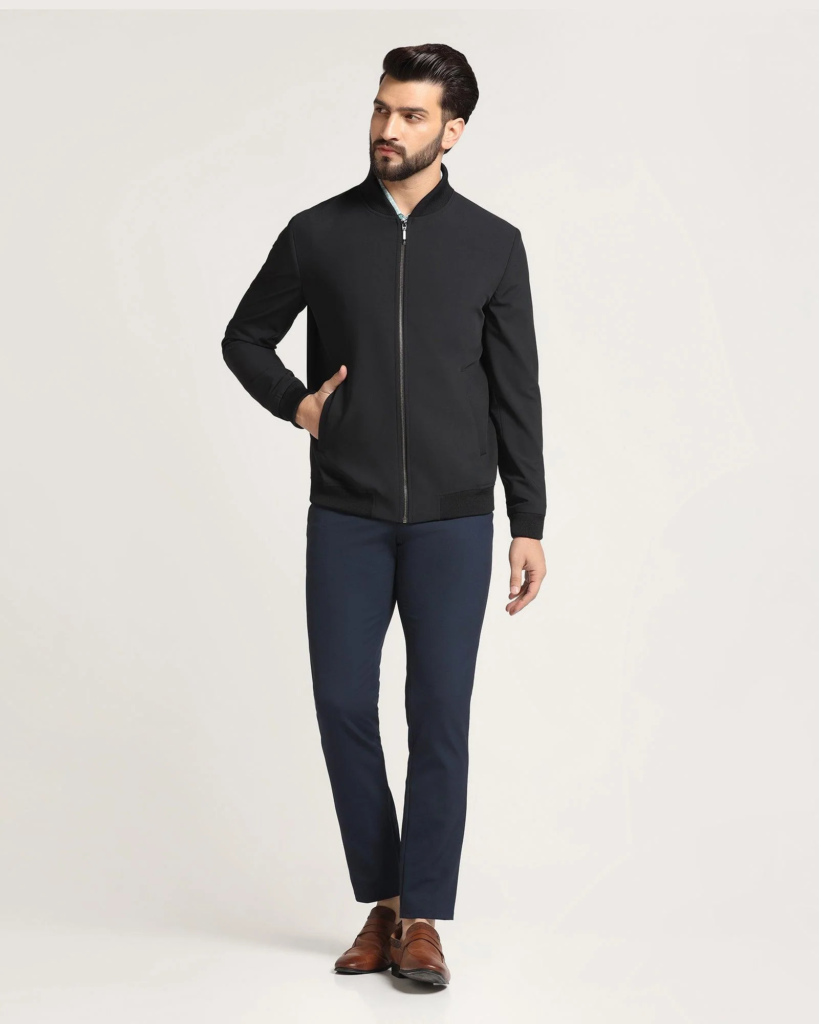 Bomber Black Textured Zipper Jacket - Griffin - Image 3