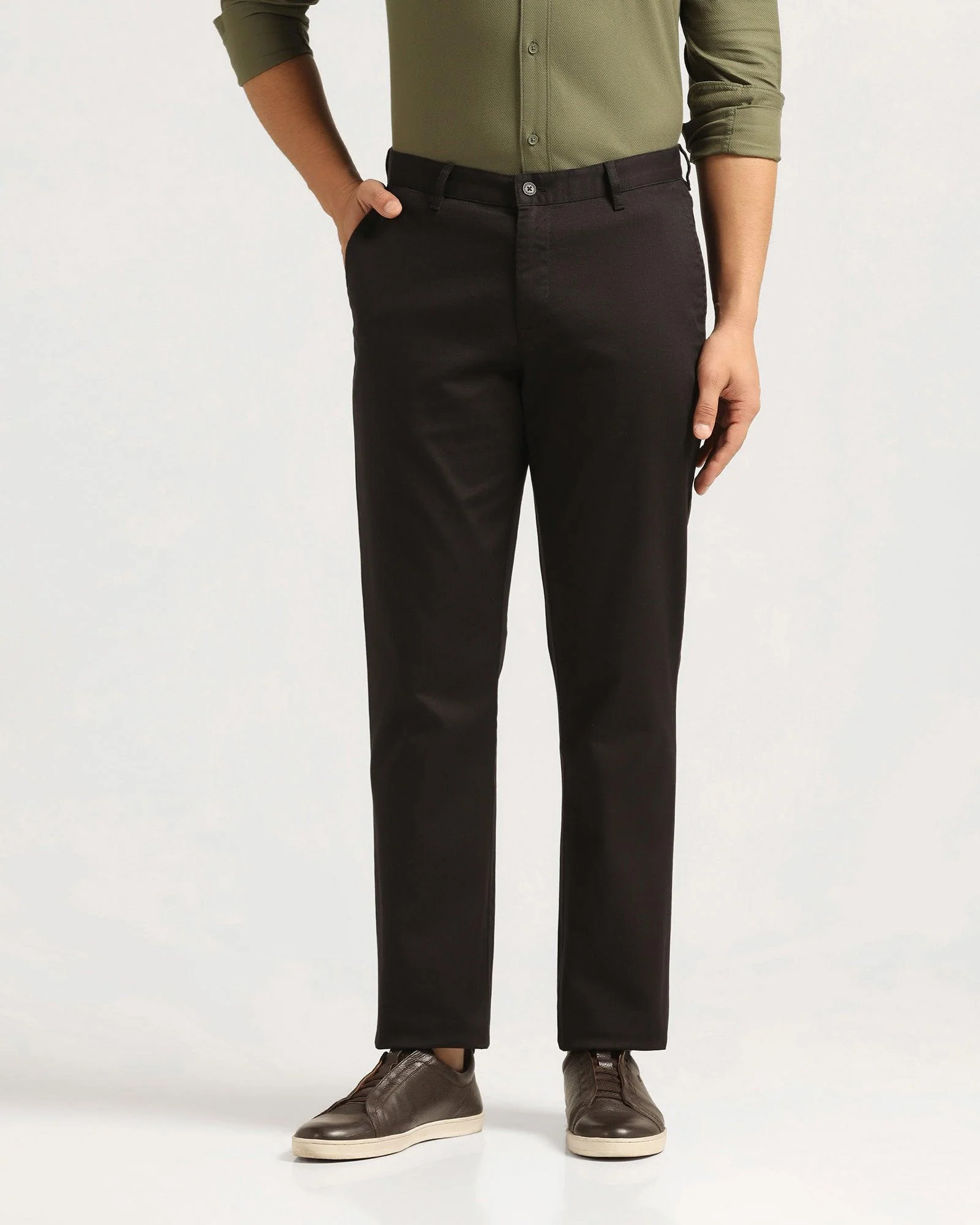 Straight B-90 Casual Black Textured Khakis - Kros - Image 3