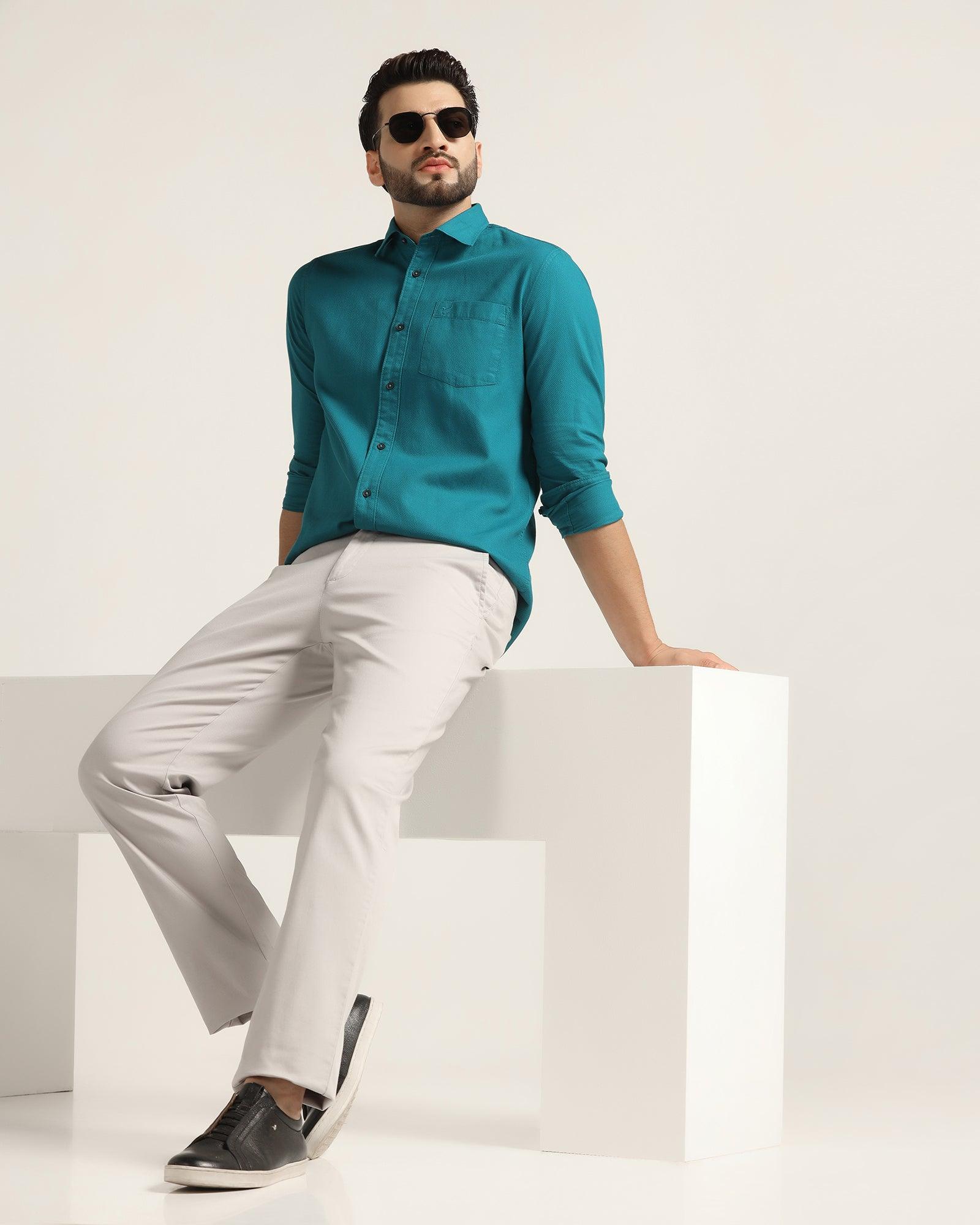 Straight B-90 Casual Grey Textured Khakis - Kros - Image 5