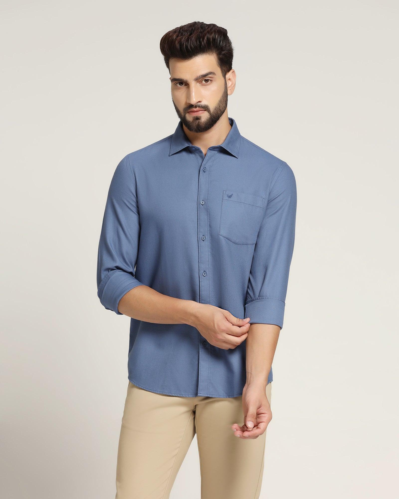 Casual Blue Textured Shirt - Caty - Image 6