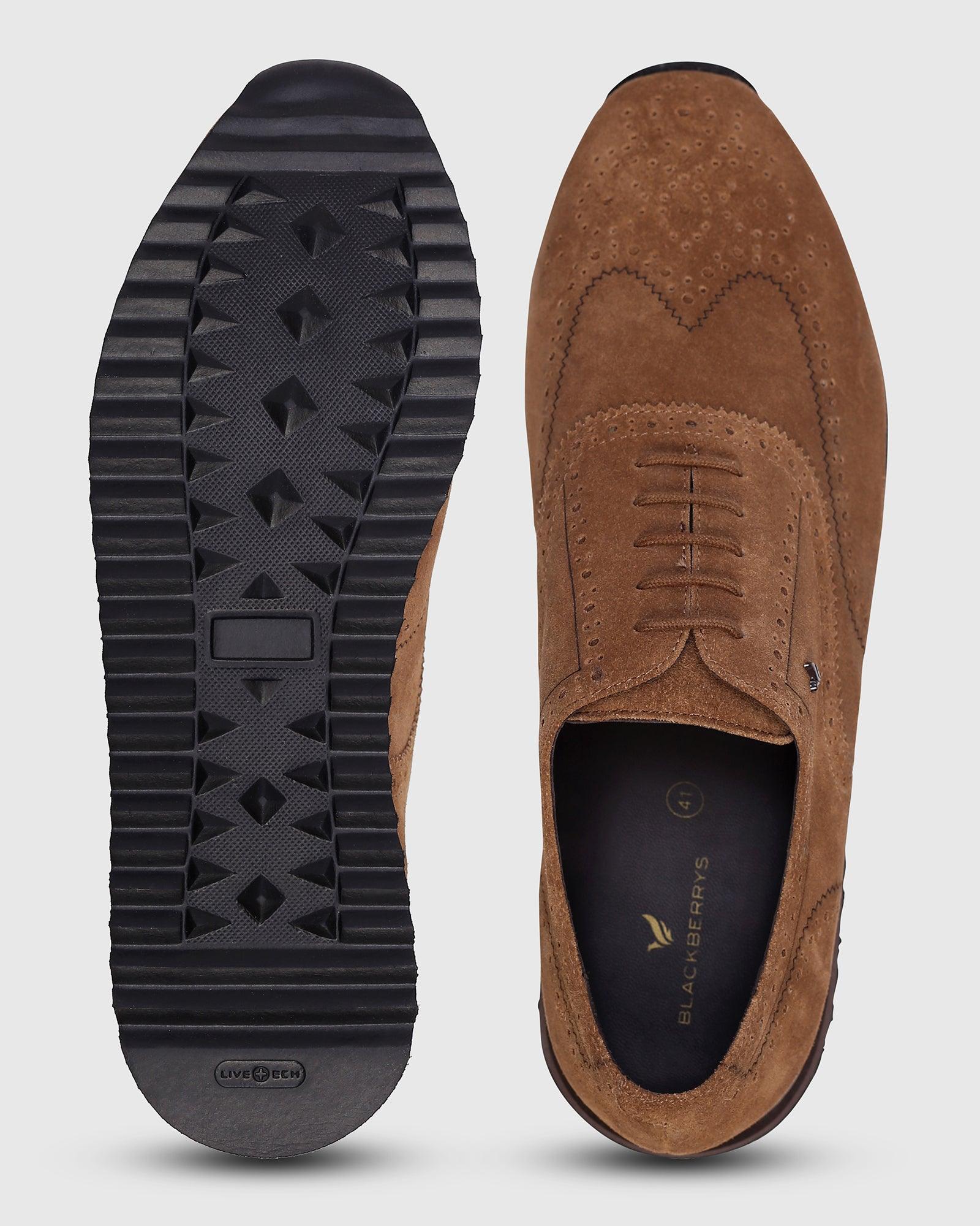 Leather Casual Brown Textured Sneakers - Poly - Image 3