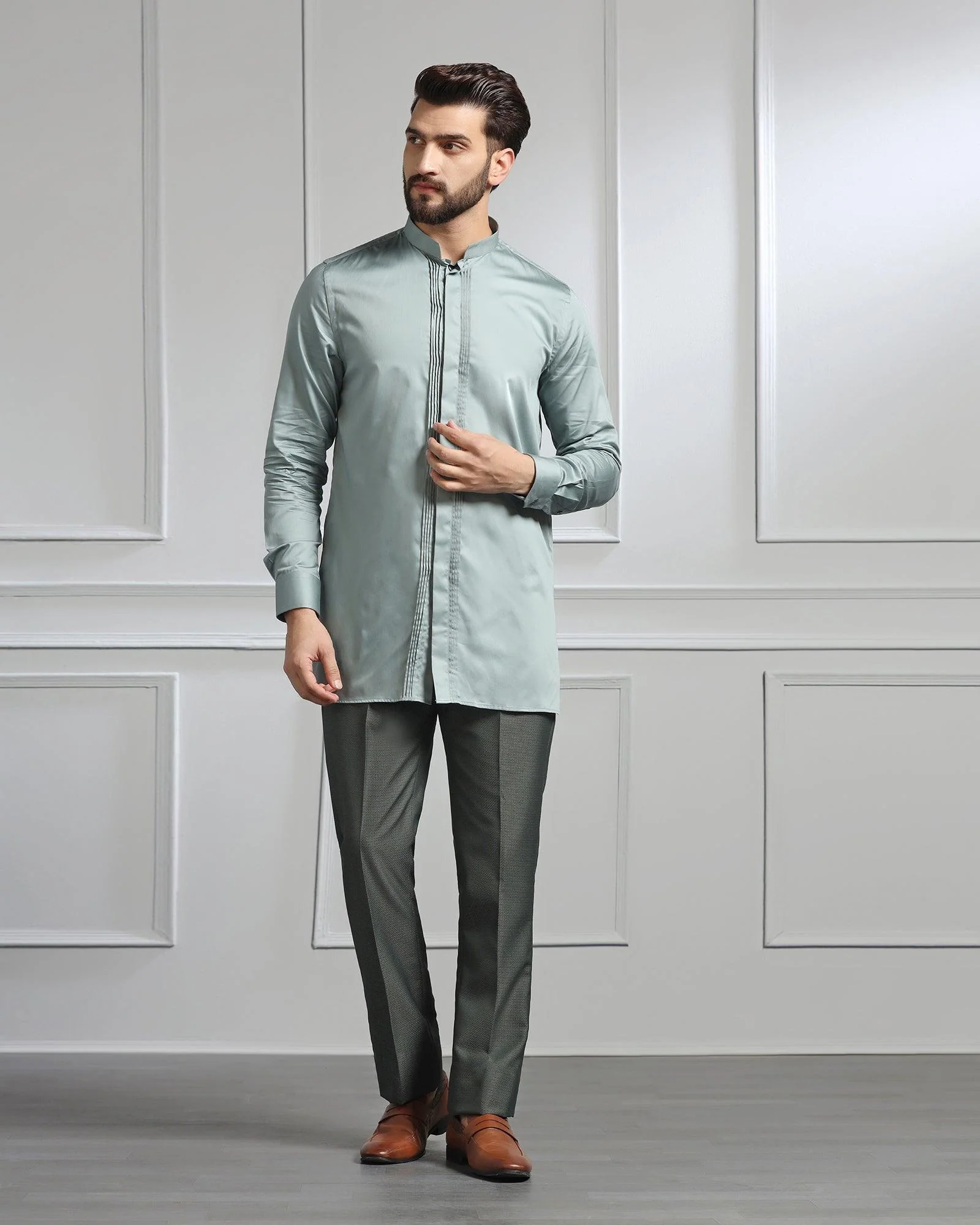 Dark Green Swarn Textured Achkan Set - Wallhala - Image 5