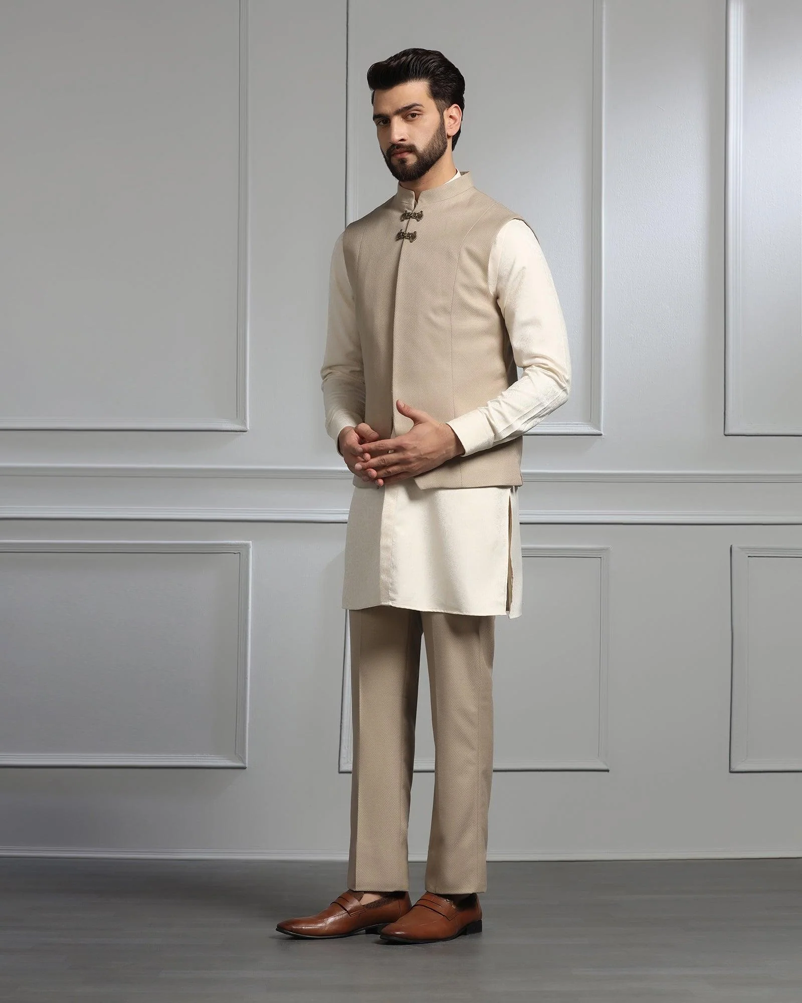 Golden Swarn Textured Achkan Set - Dodget - Image 3
