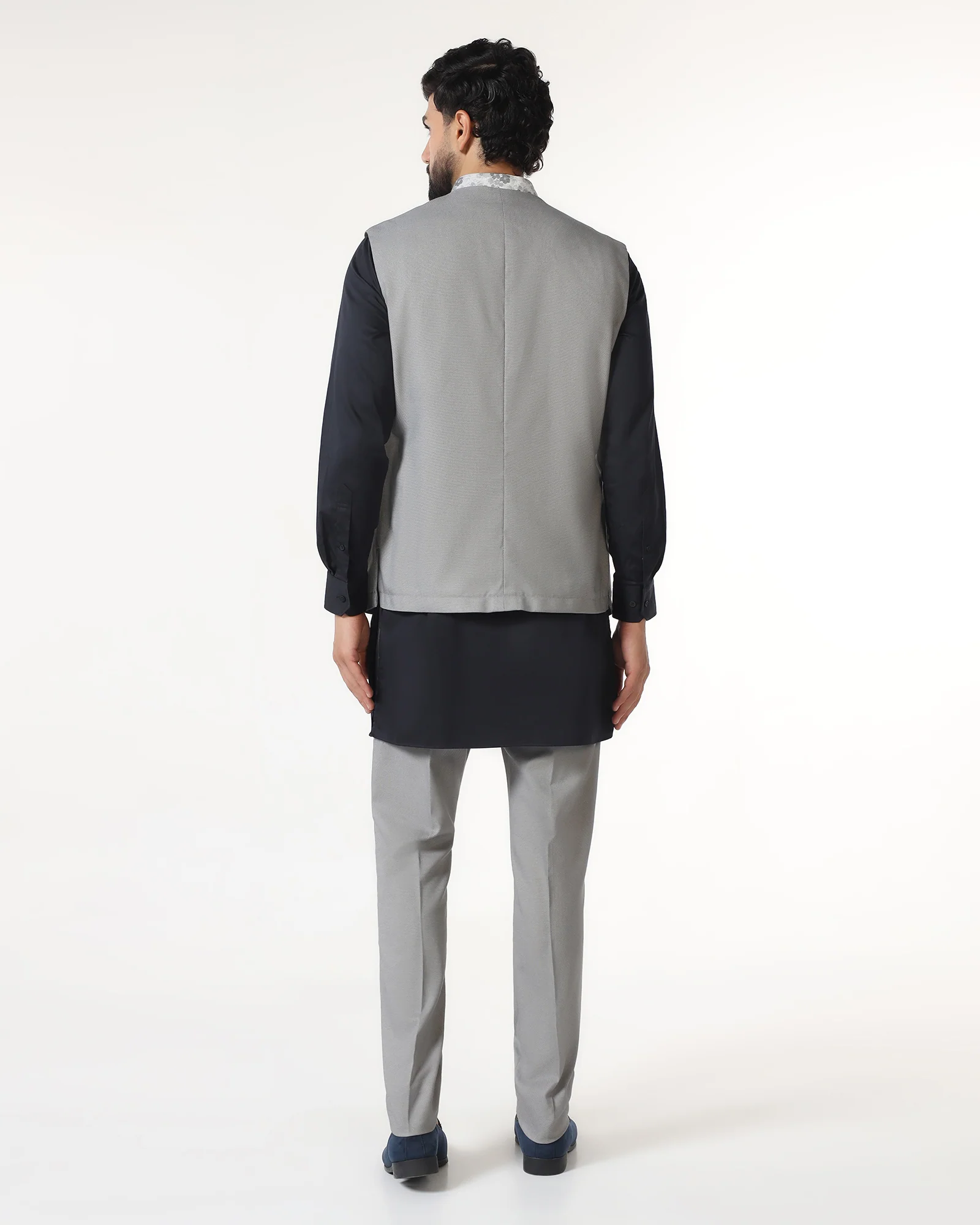 Grey Swarn Textured Achkan Set - Cortez - Image 2
