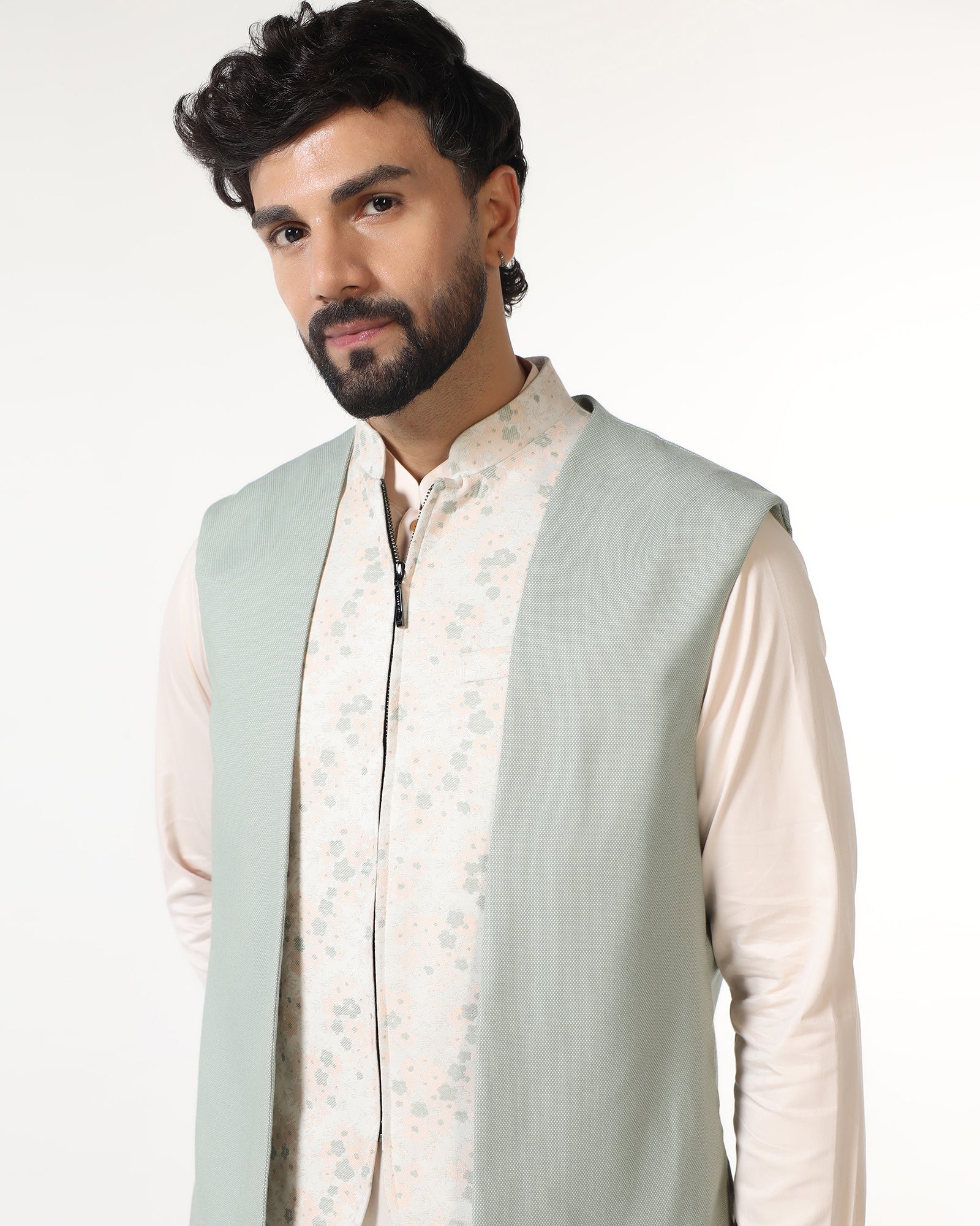 Mint Swarn Textured Achkan Set - Cortez - Image 4