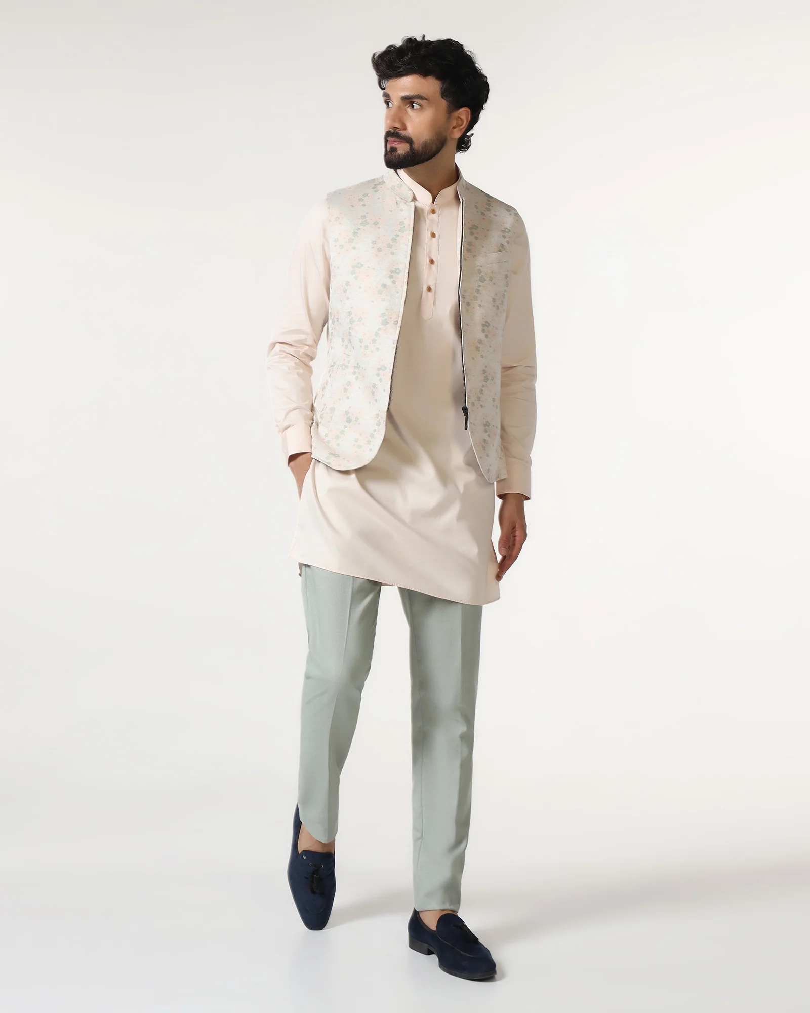 Mint Swarn Textured Achkan Set - Cortez - Image 5