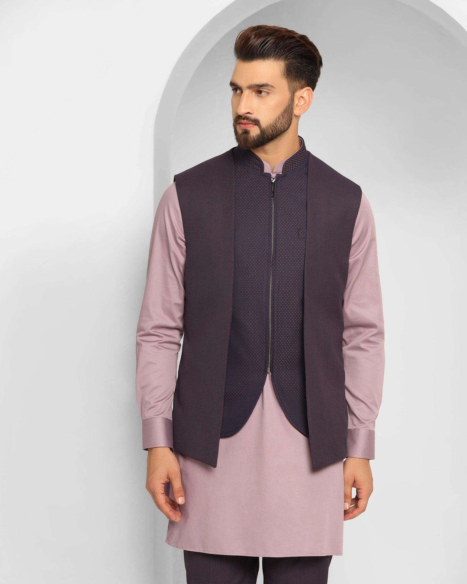 Purple Swarn Textured Achkan Set - Cosmo - Image 9