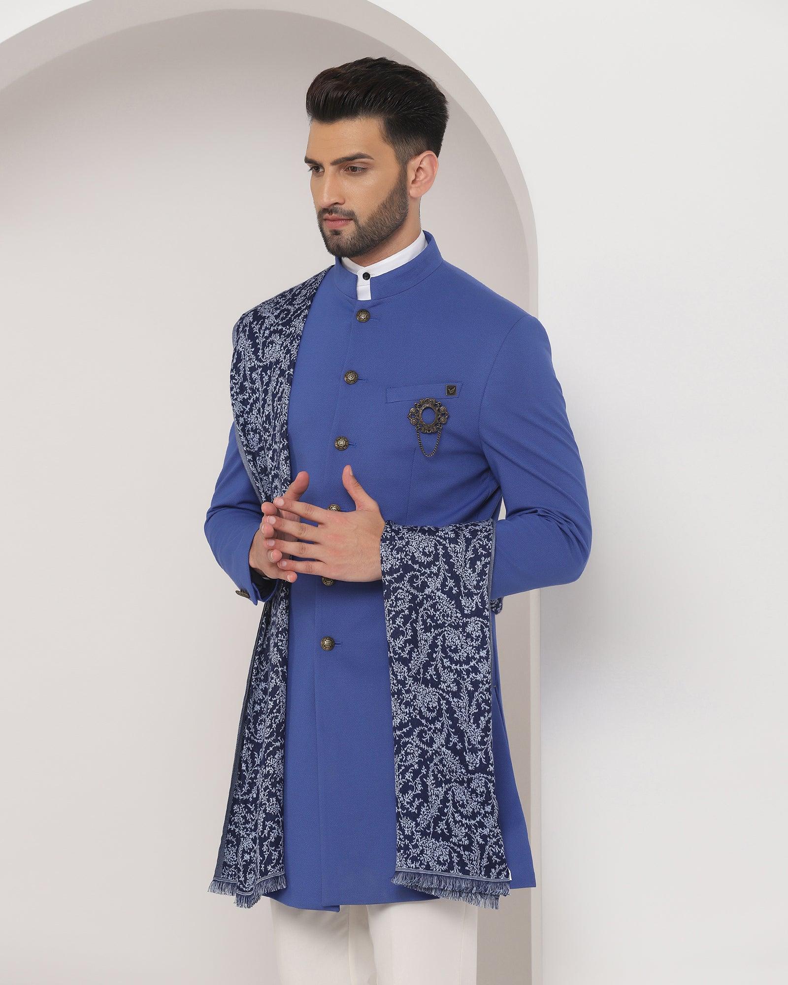 Blue Swarn Textured Achkan Set - Regal - Image 4