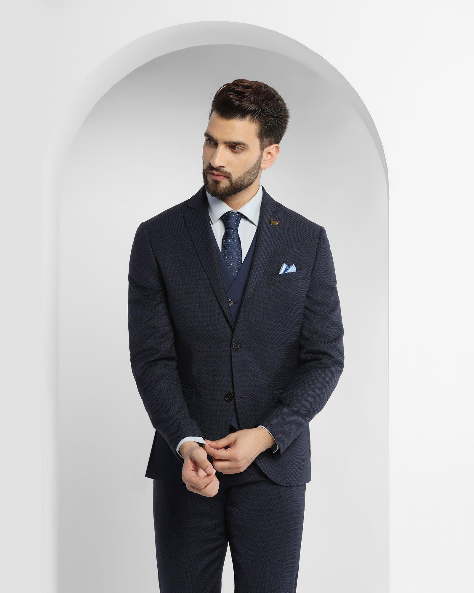 Luxe Three Piece Royal Blue Textured Formal Suit - Rolfe - Image 4