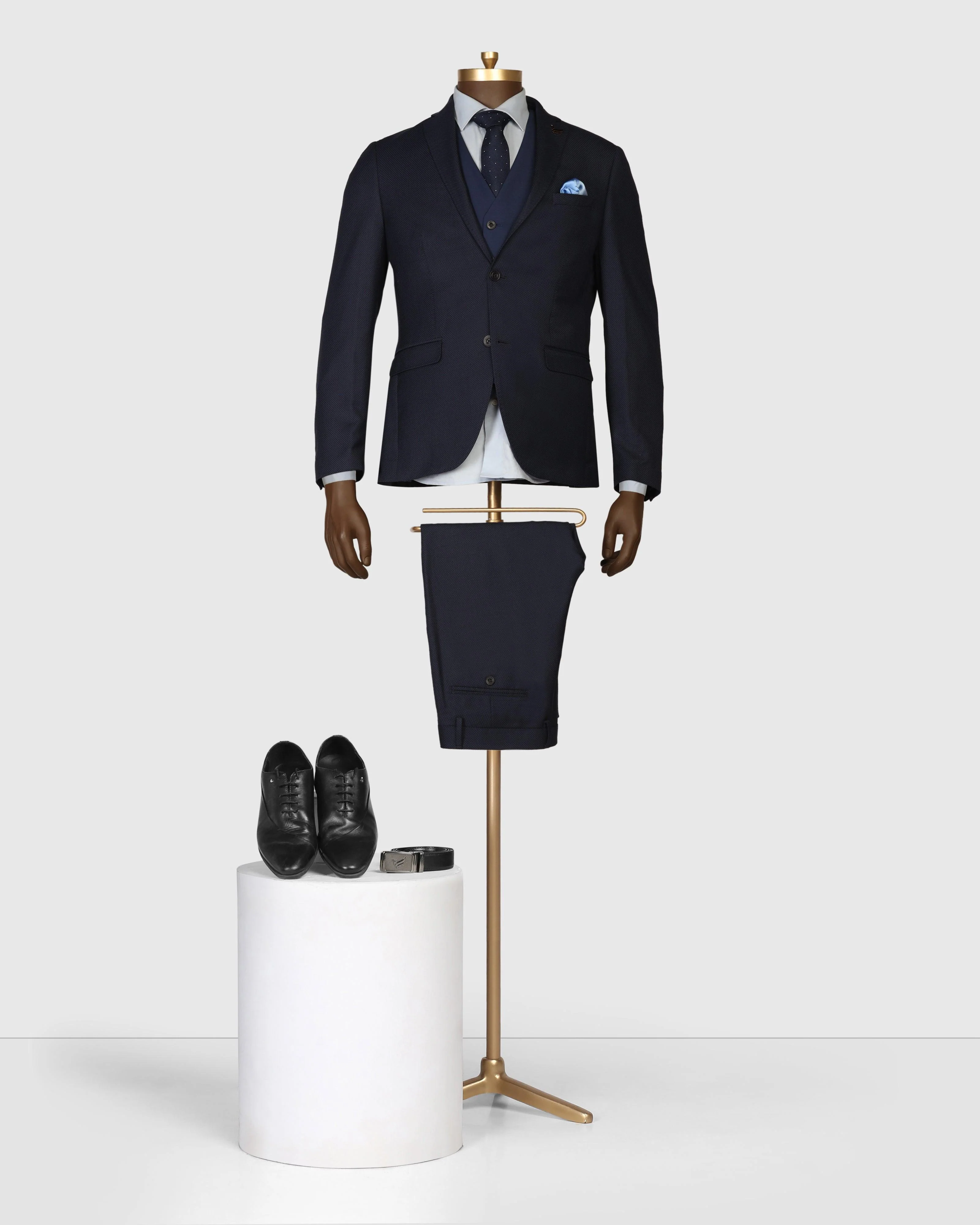 Luxe Three Piece Royal Blue Textured Formal Suit - Rolfe - Image 9