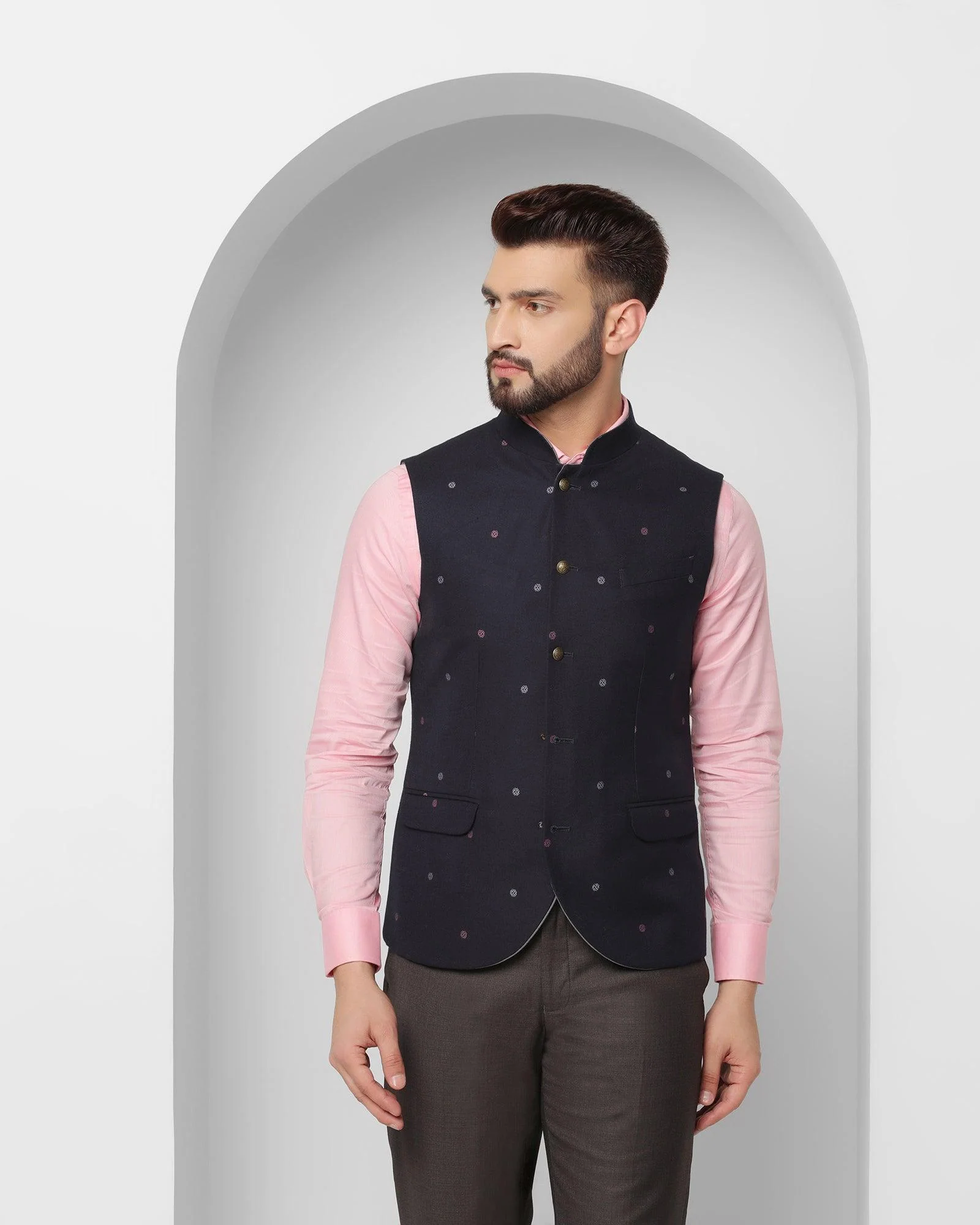 Bandhgala Formal Navy Textured Waistcoat - Korbin - Image 6