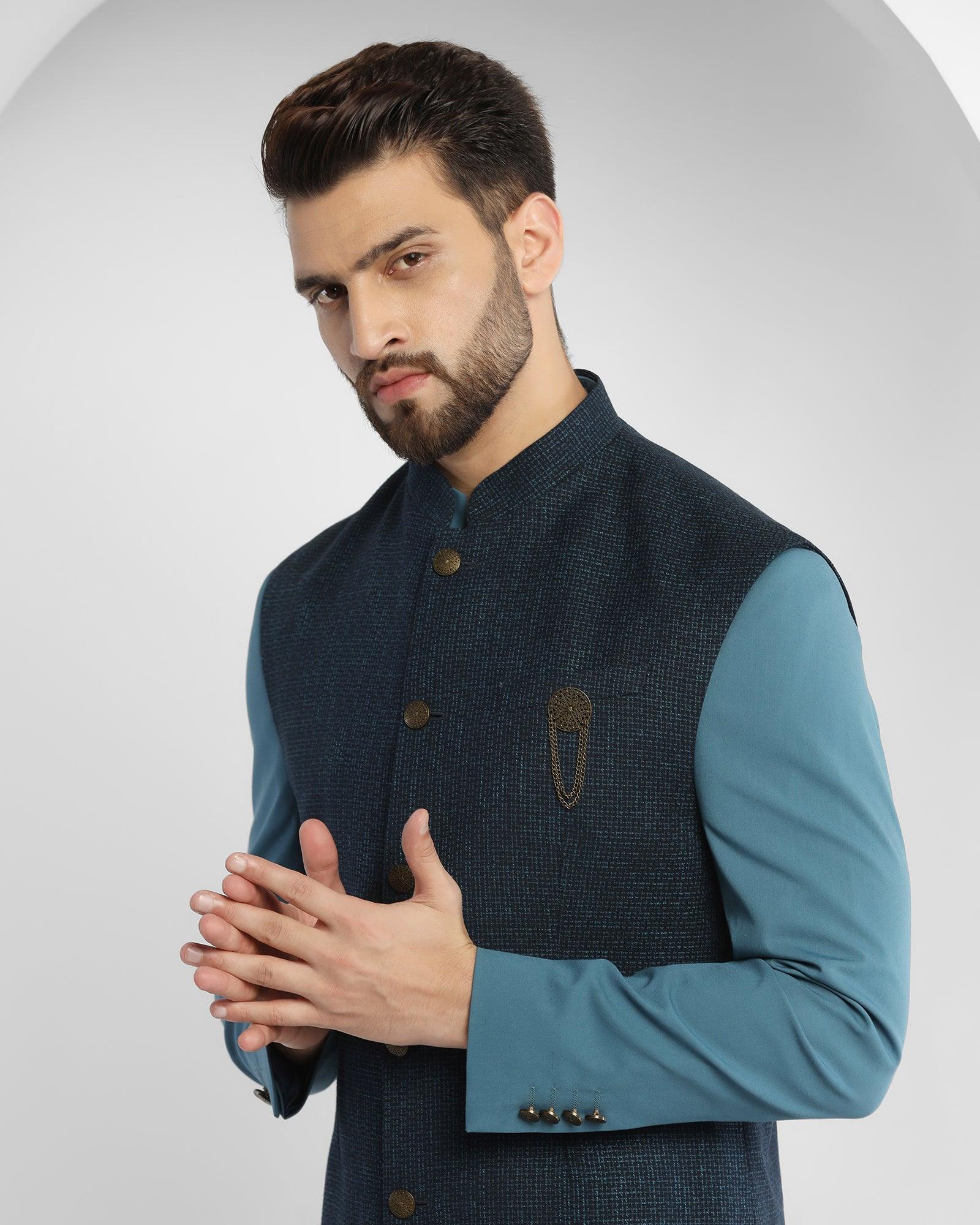 Blue Swarn Textured Achkan Set - King - Image 4