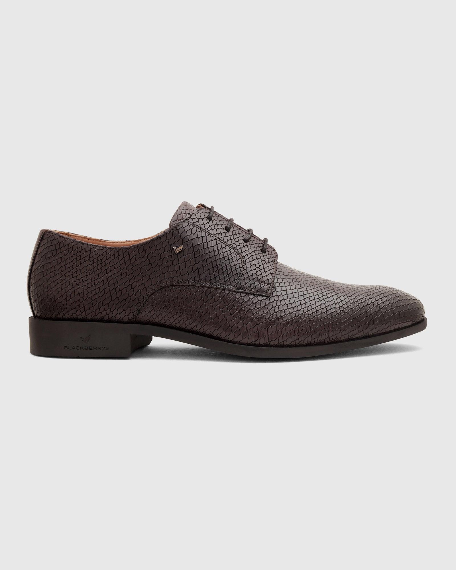 Leather Dark Brown Textured Derby Shoes - Razor - Image 5