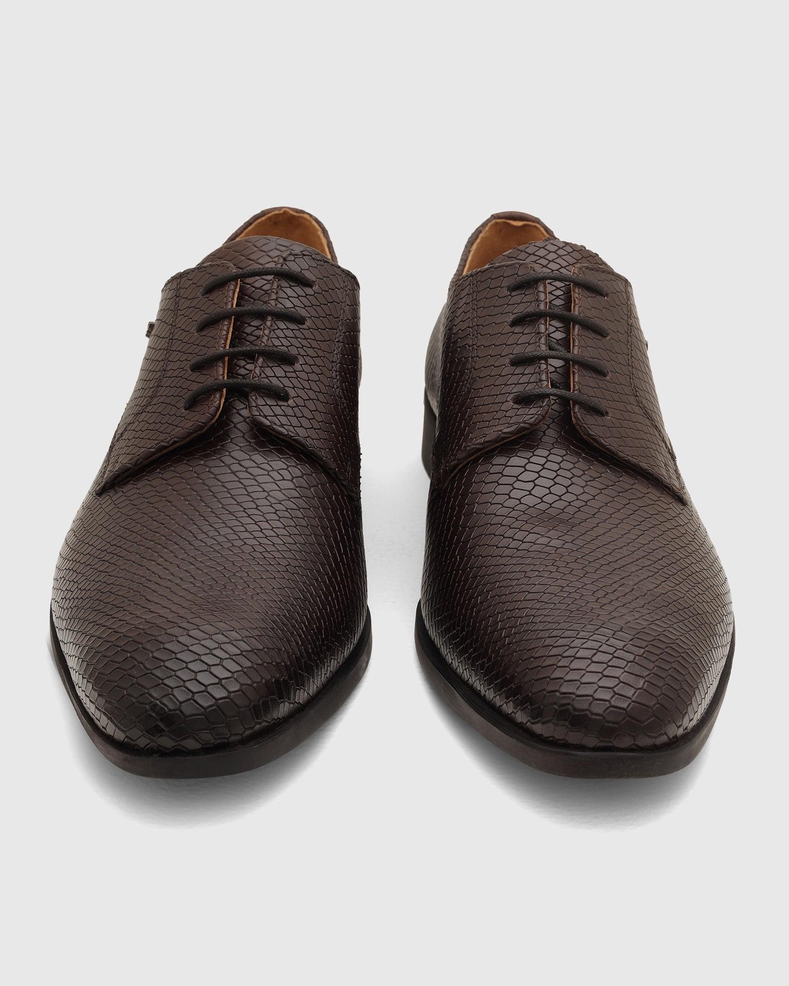Leather Dark Brown Textured Derby Shoes - Razor - Image 6
