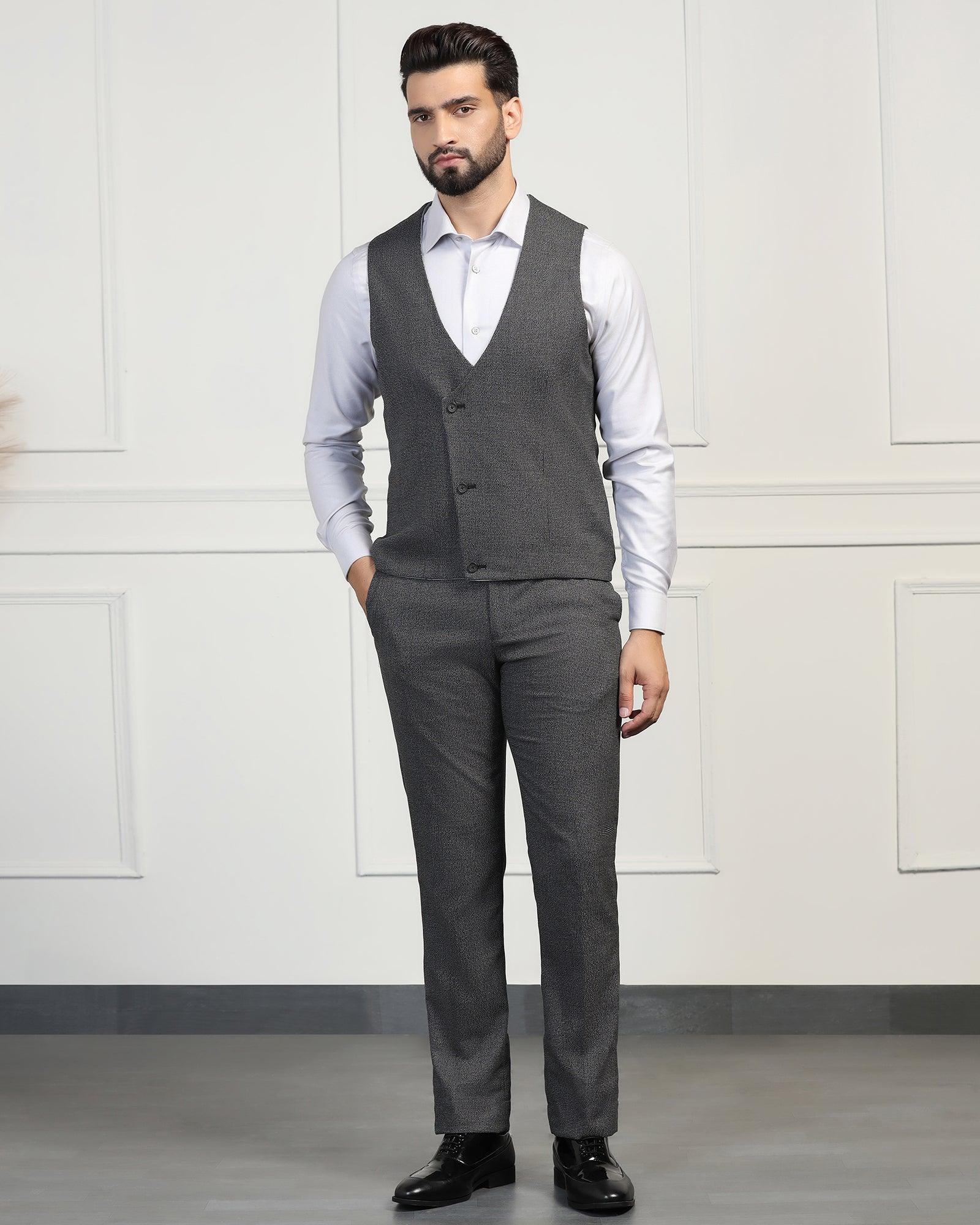 Three Piece Black Textured Formal Suit - Helm - Image 8