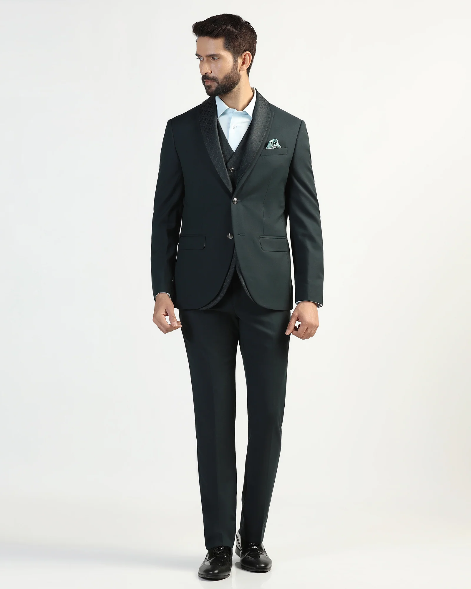 Three Piece Green Textured Formal Suit - Macren - Image 3