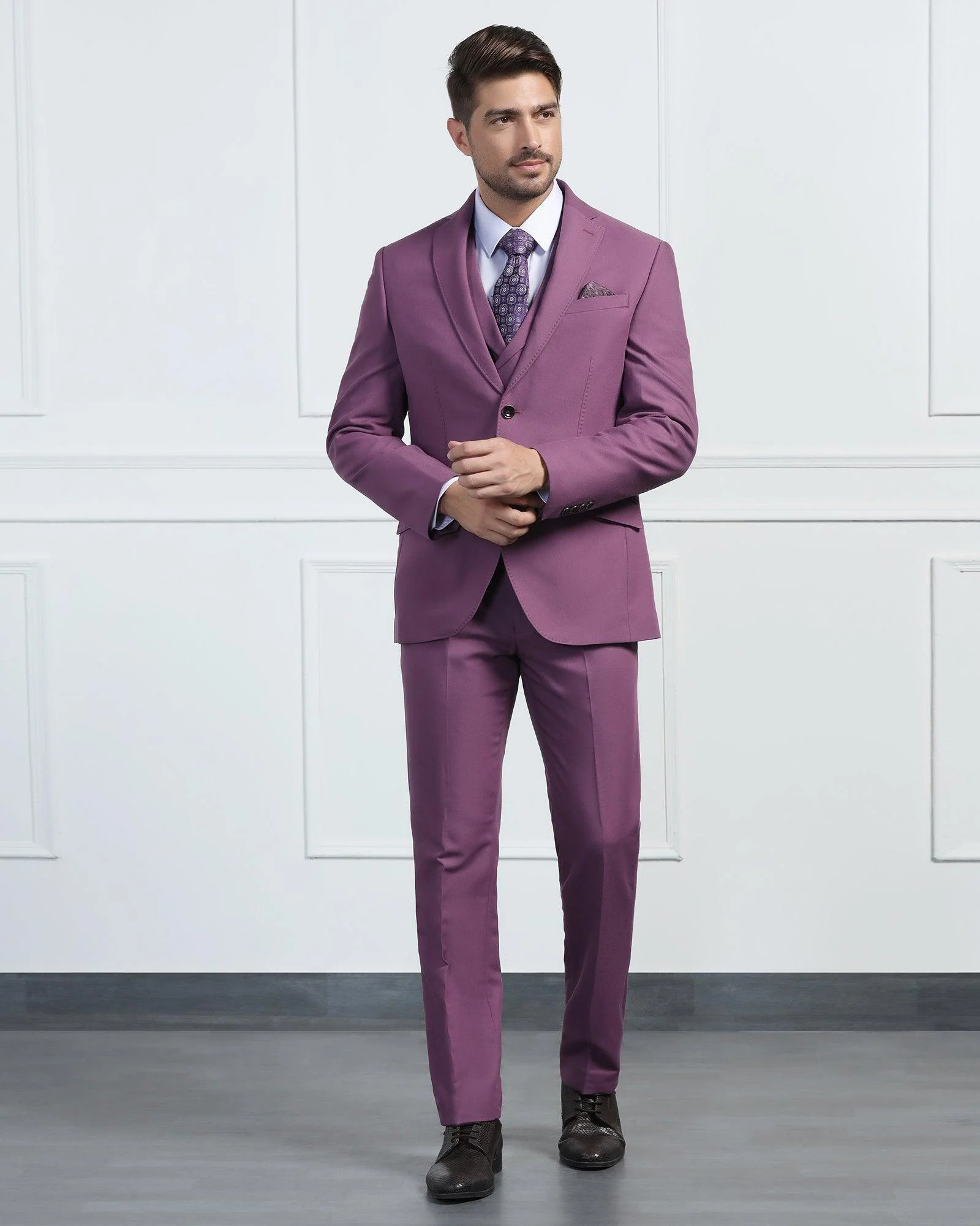 Three Piece Mauve Solid Formal Suit - Randle - Image 3