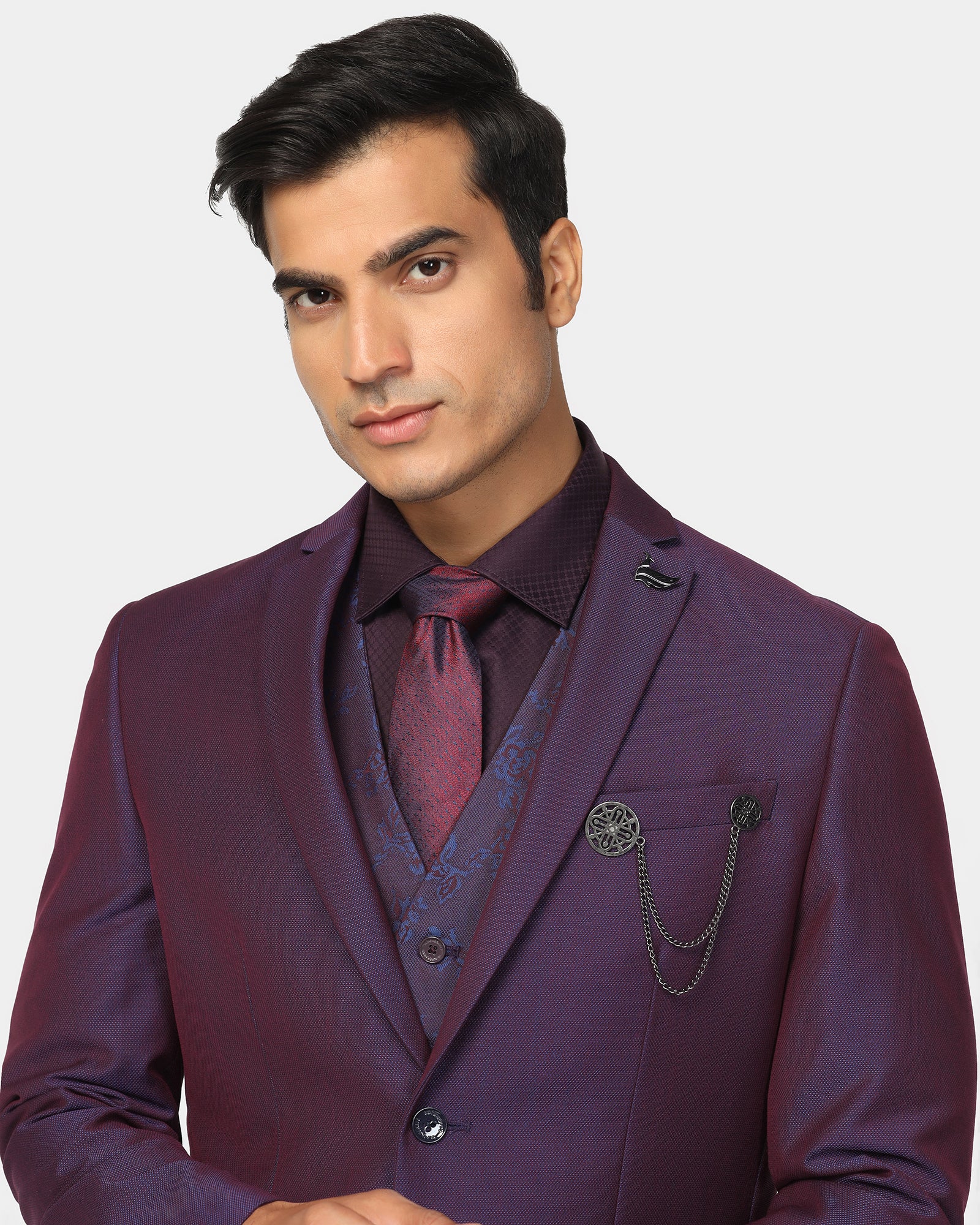 Three Piece Purple Textured Formal Suit - Zenin - Image 4