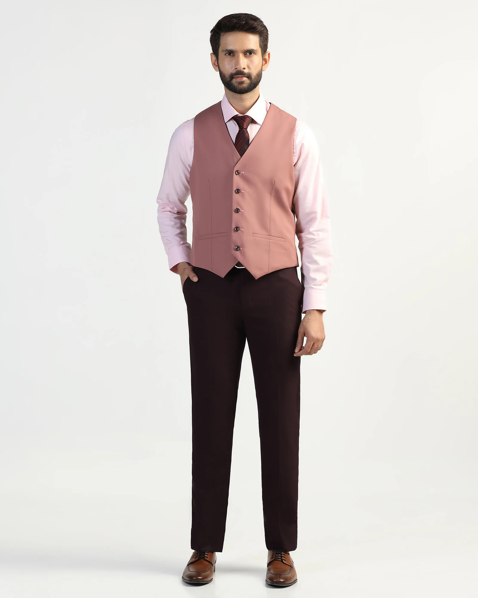 Three Piece Wine Textured Formal Suit - Kepner - Image 6