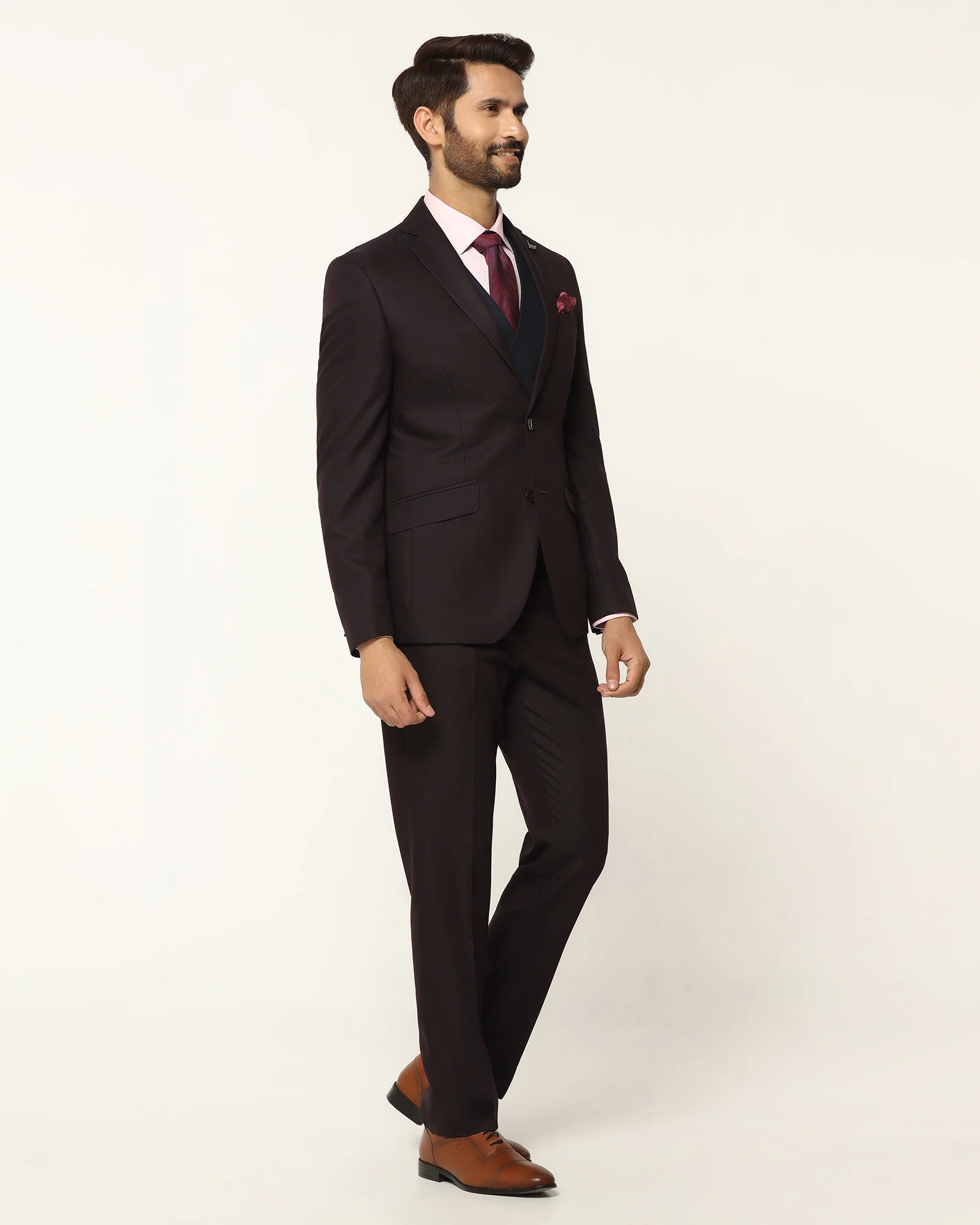 Three Piece Wine Textured Formal Suit - Rayner - Image 3