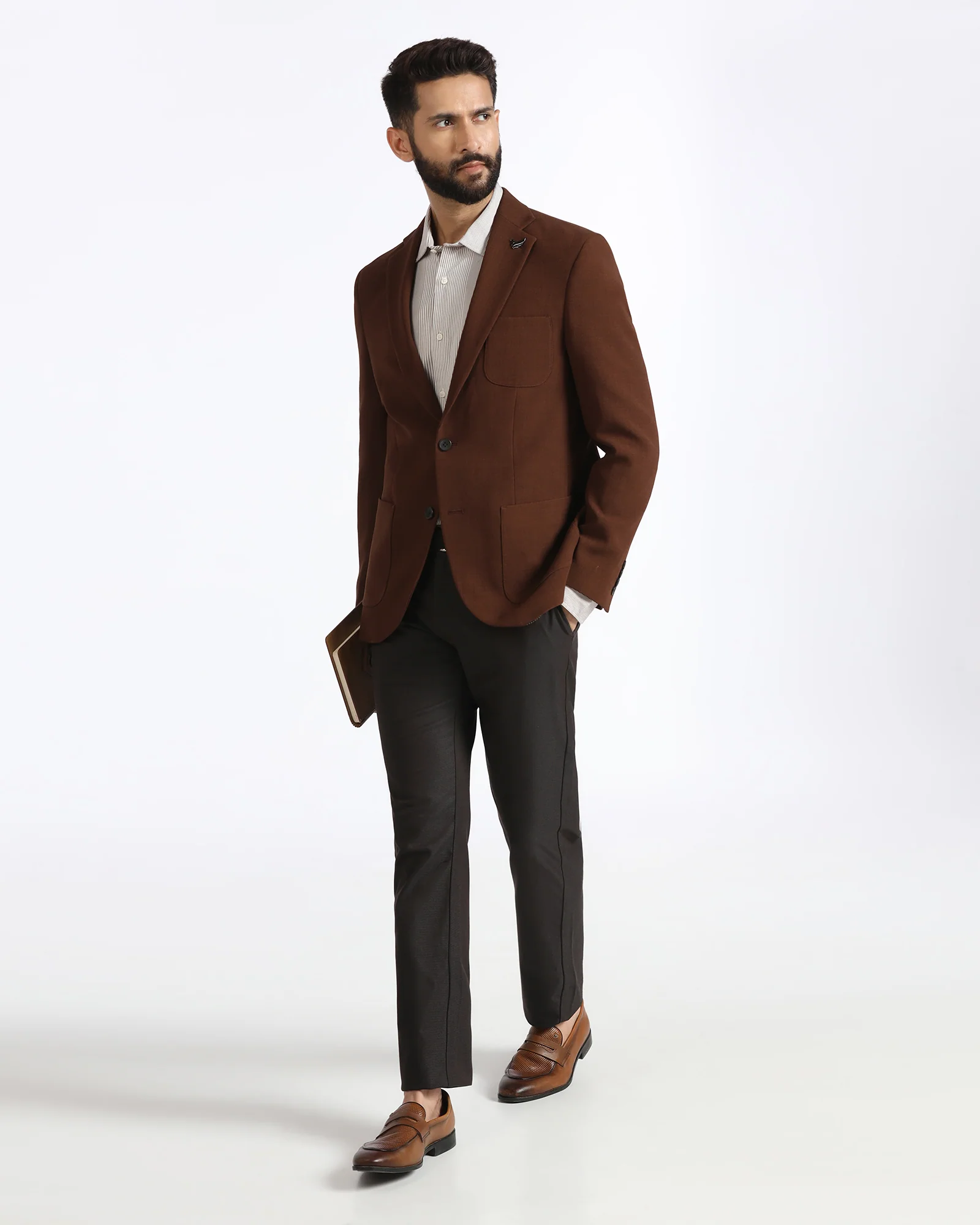 Tobacco Brown Solid Blazer - Modelo - Image 6