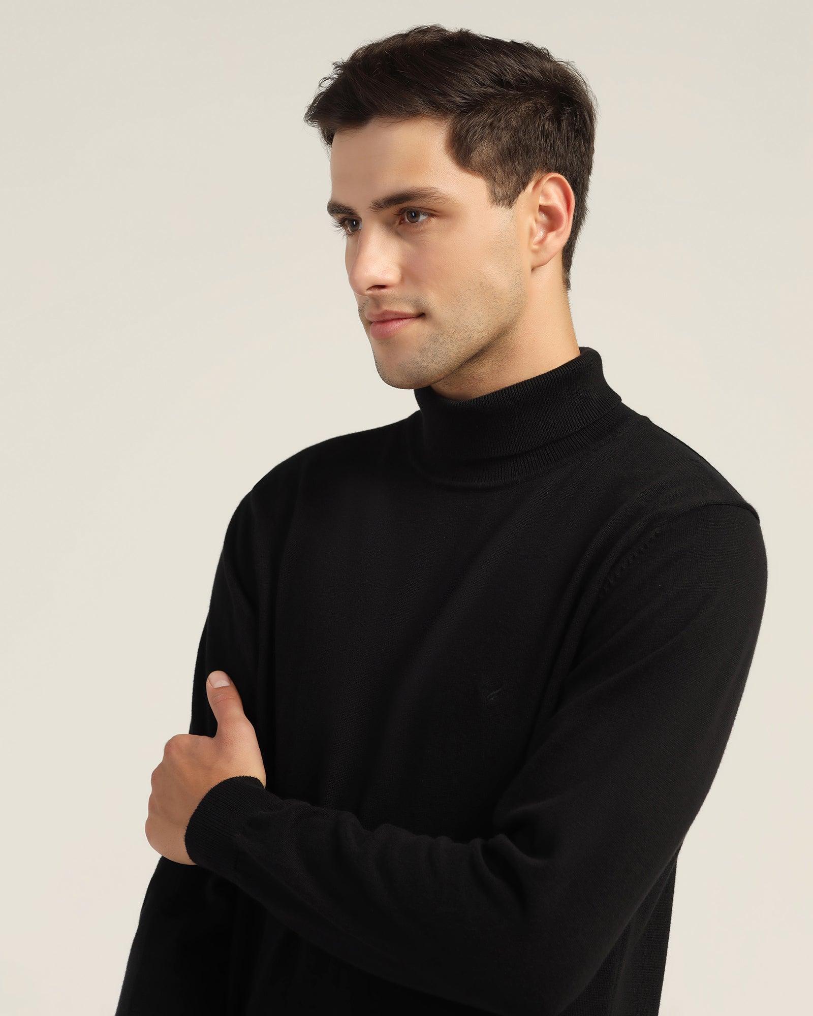 Turtle Neck Black Solid Sweater - Lake - Image 4