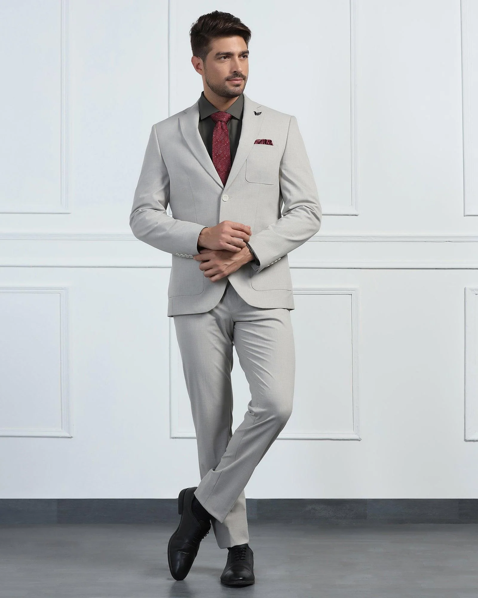 Two Piece Beige Solid Formal Suit - Connor - Image 3