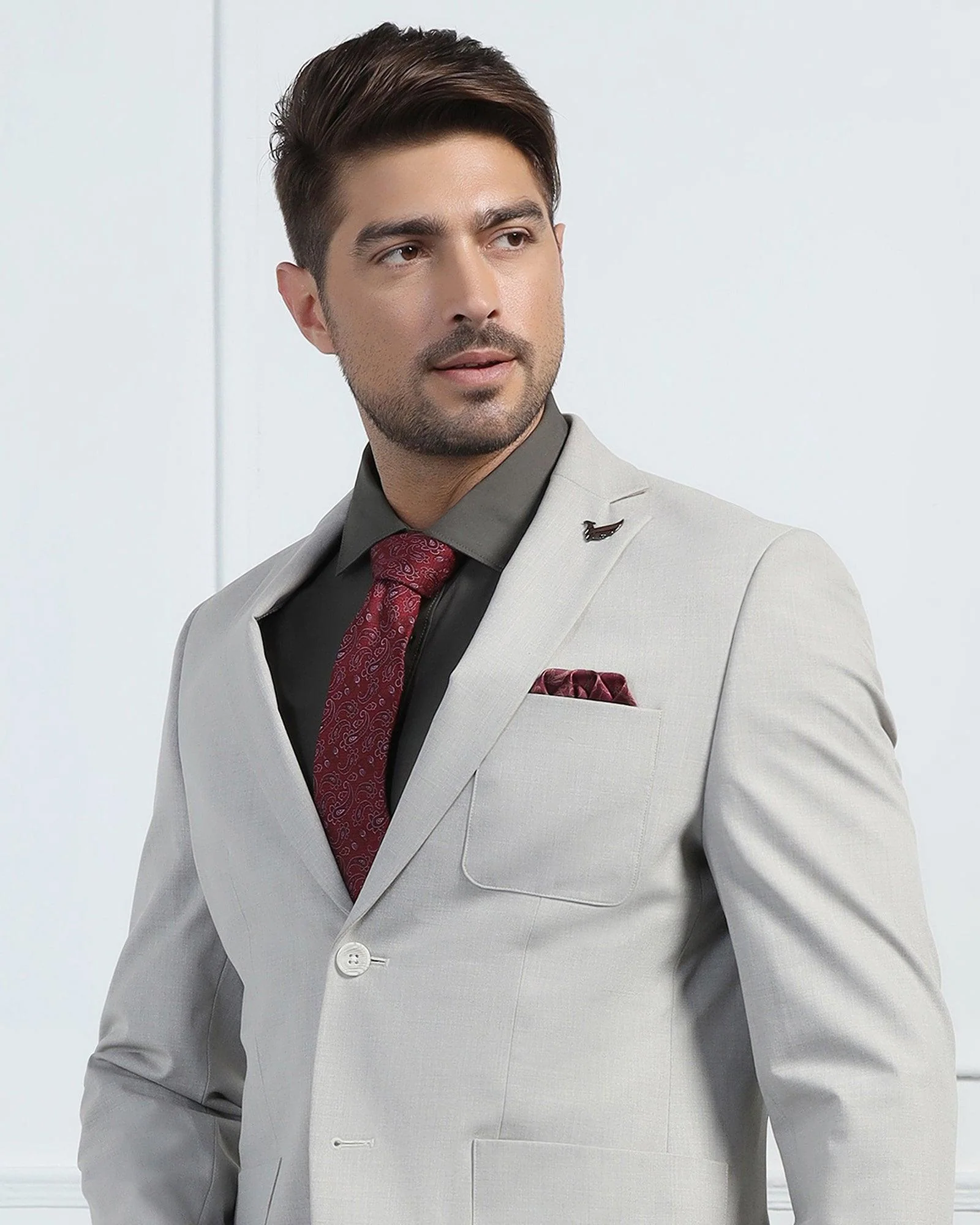 Two Piece Beige Solid Formal Suit - Connor - Image 4