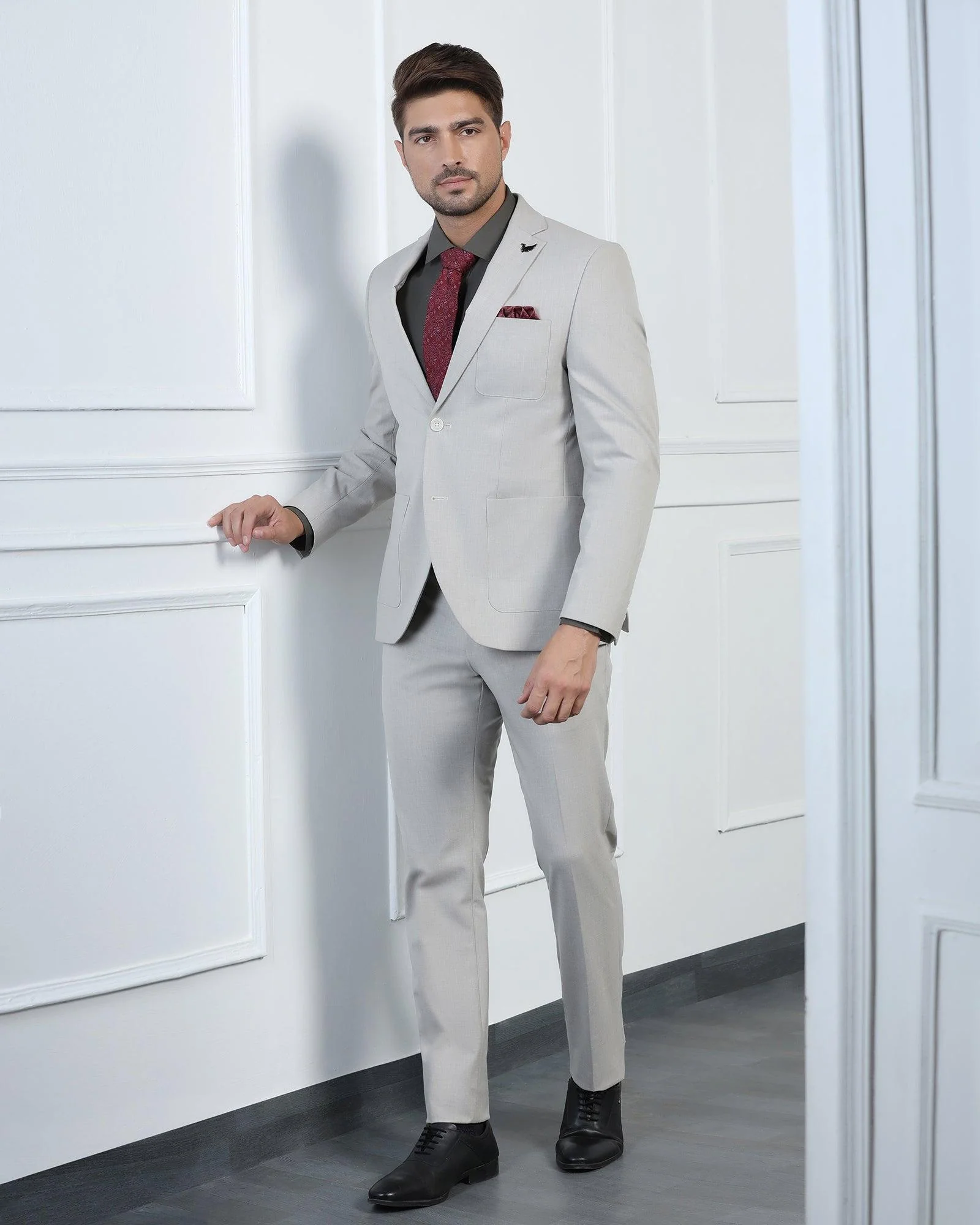 Two Piece Beige Solid Formal Suit - Connor - Image 7