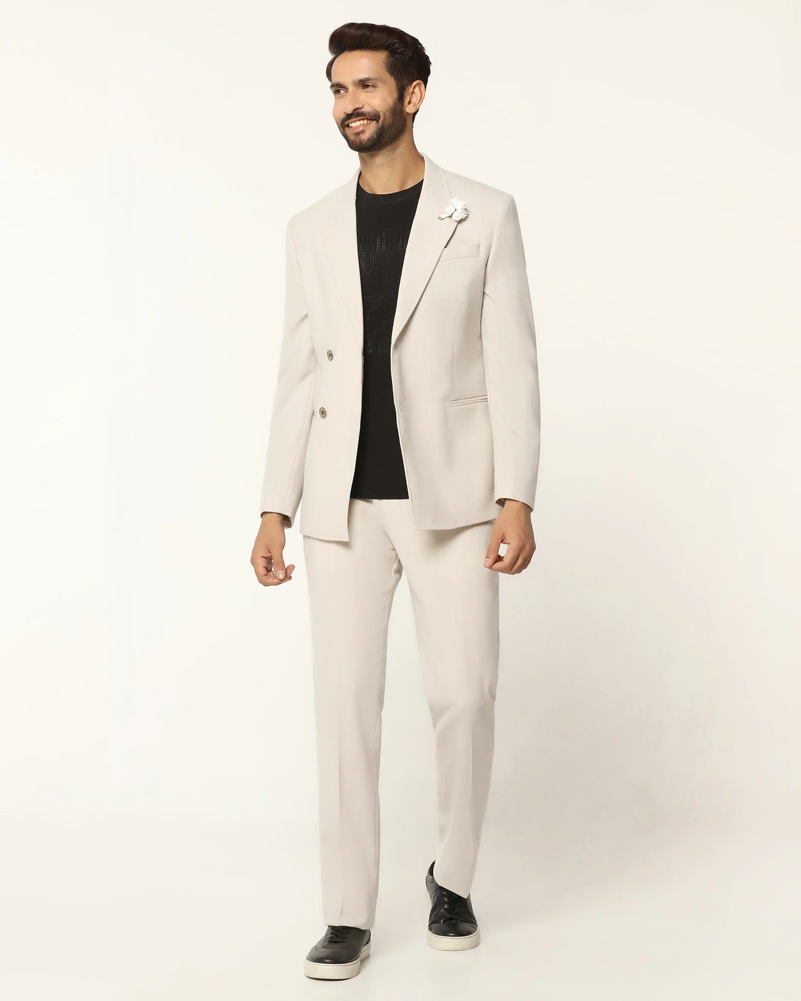 Two Piece Beige Textured Formal Suit - Kelvin - Image 7