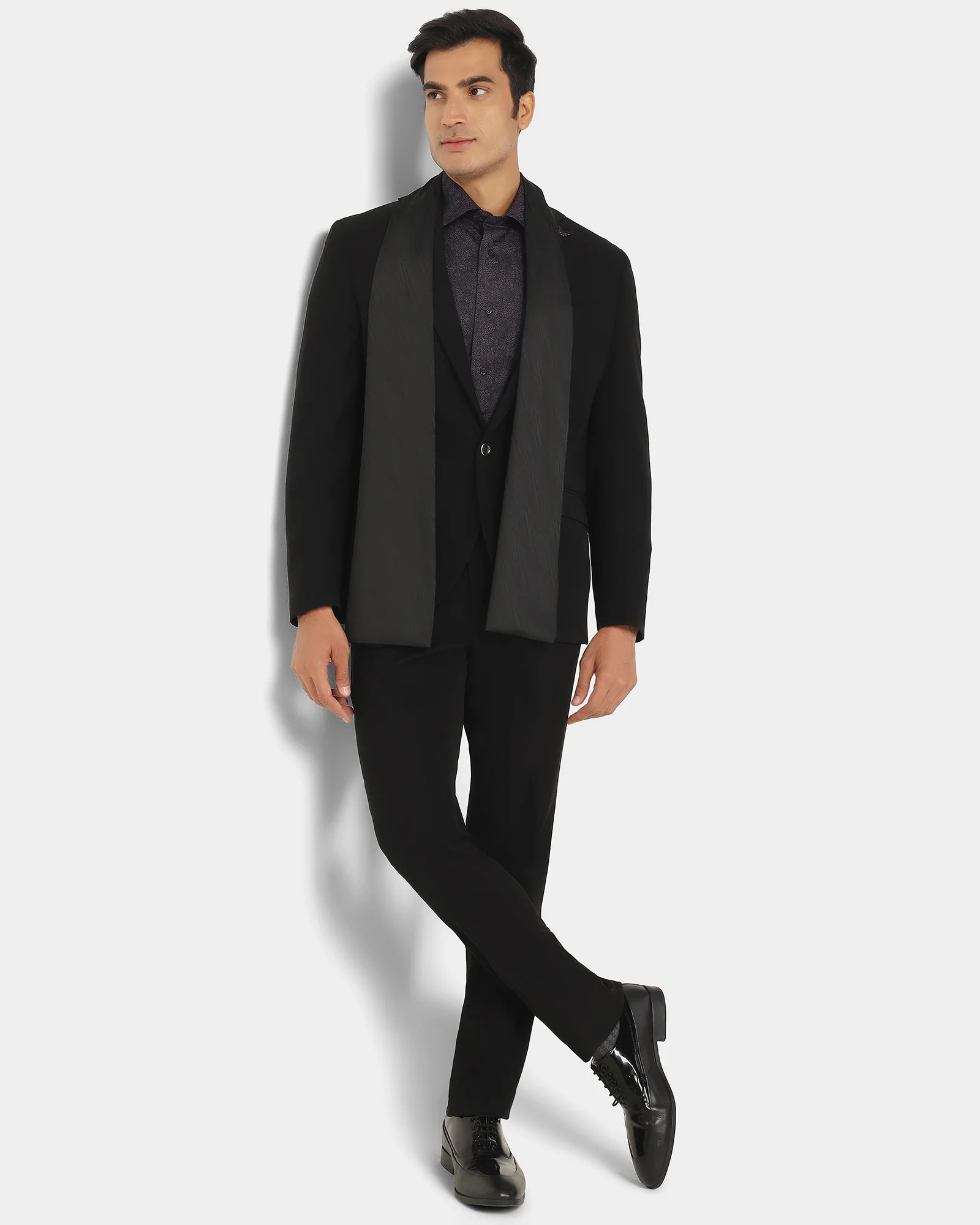 Two Piece Black Solid Formal Suit - Rostov - Image 3