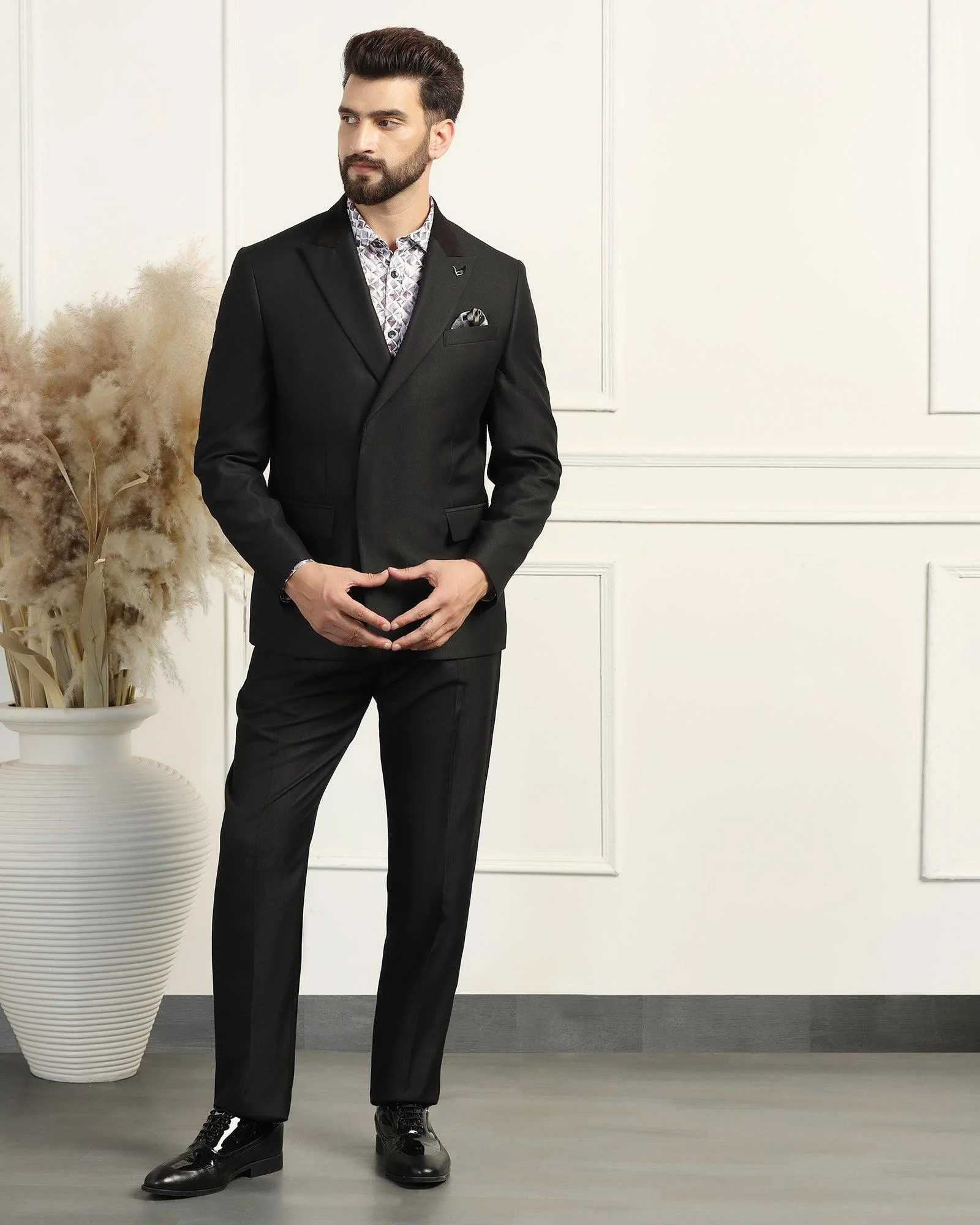 Two Piece Black Textured Formal Suit - Trizer - Image 7