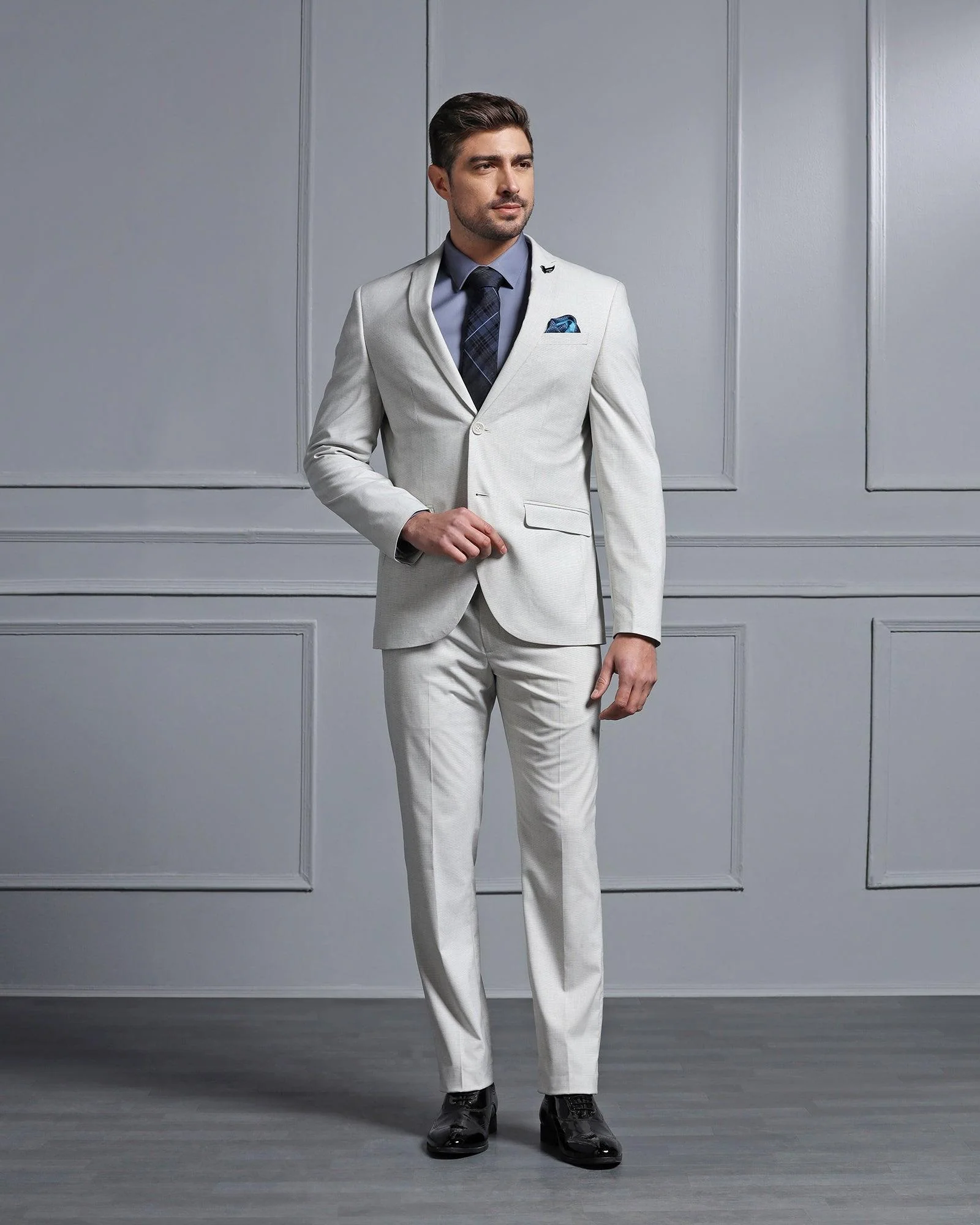 Two Piece Grey Textured Formal Suit - Waves - Image 8