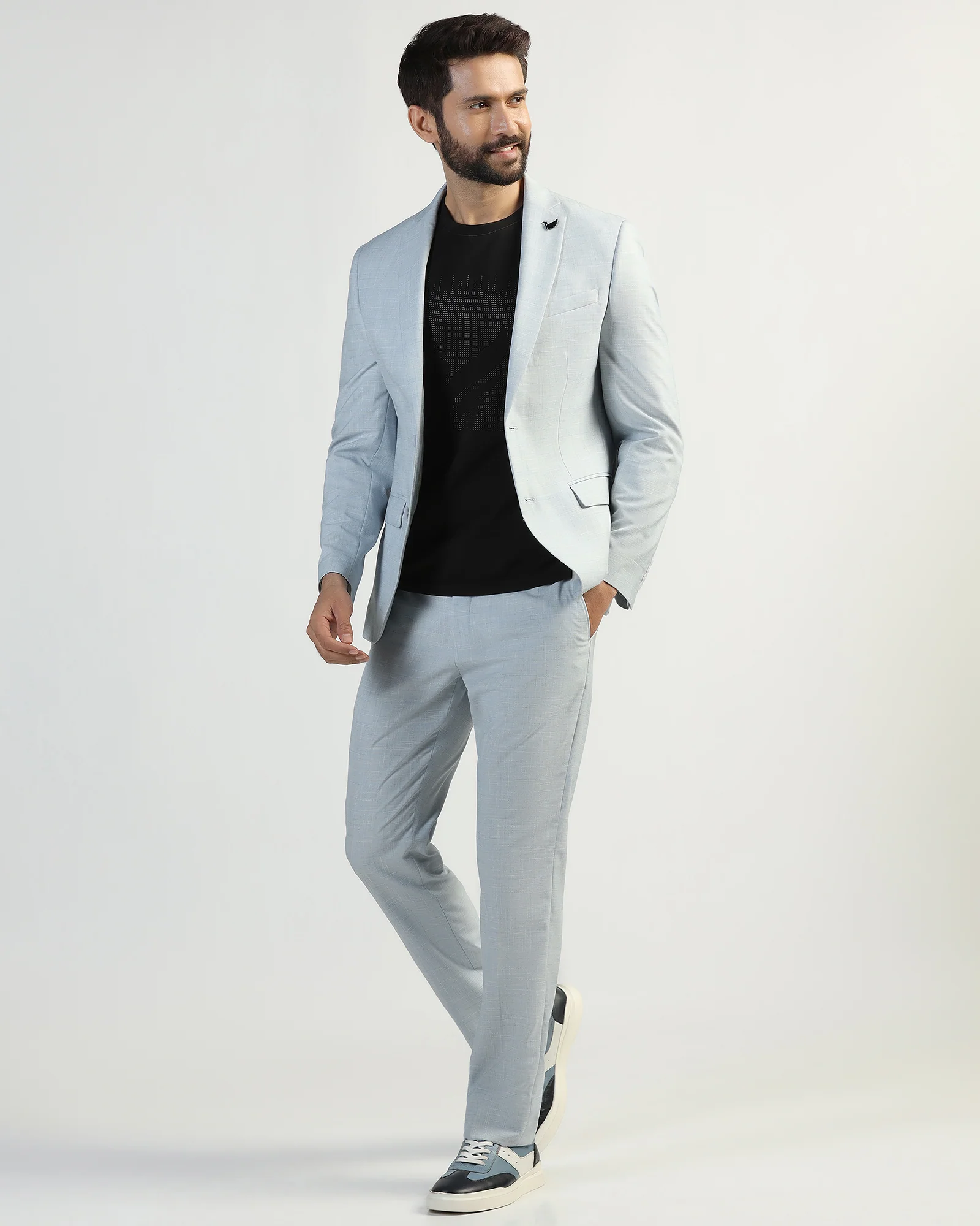 Two Piece Light Blue Check Formal Suit - Enrico - Image 8