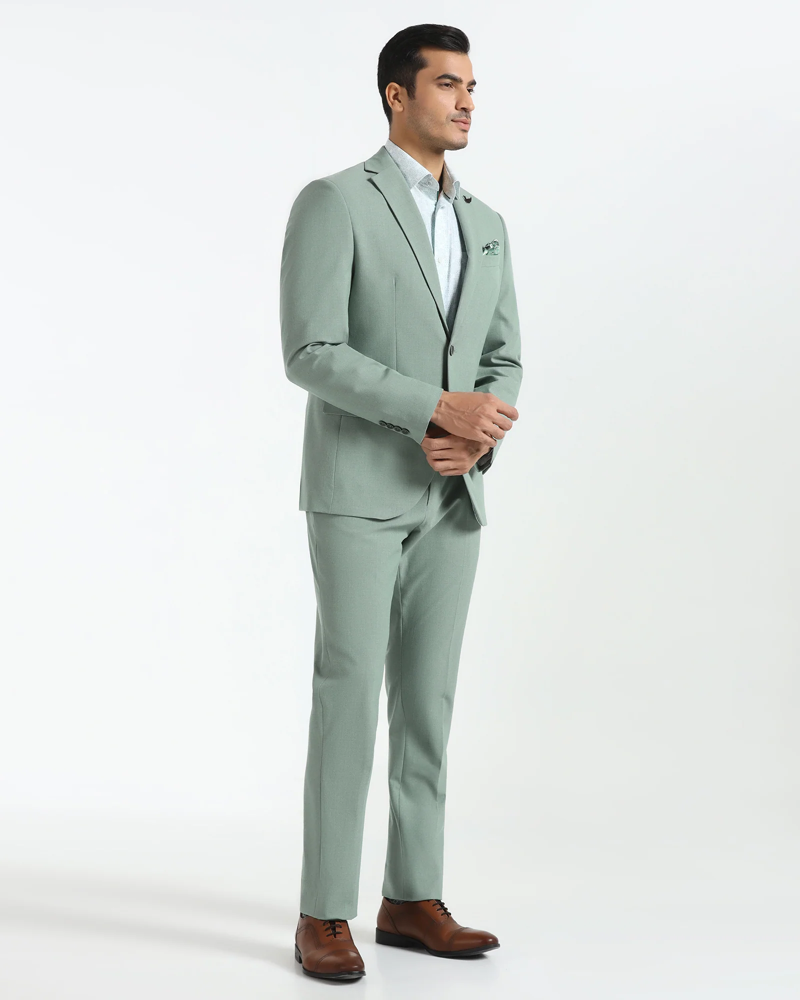 Two Piece Light Green Textured Formal Suit - Sedra - Image 3