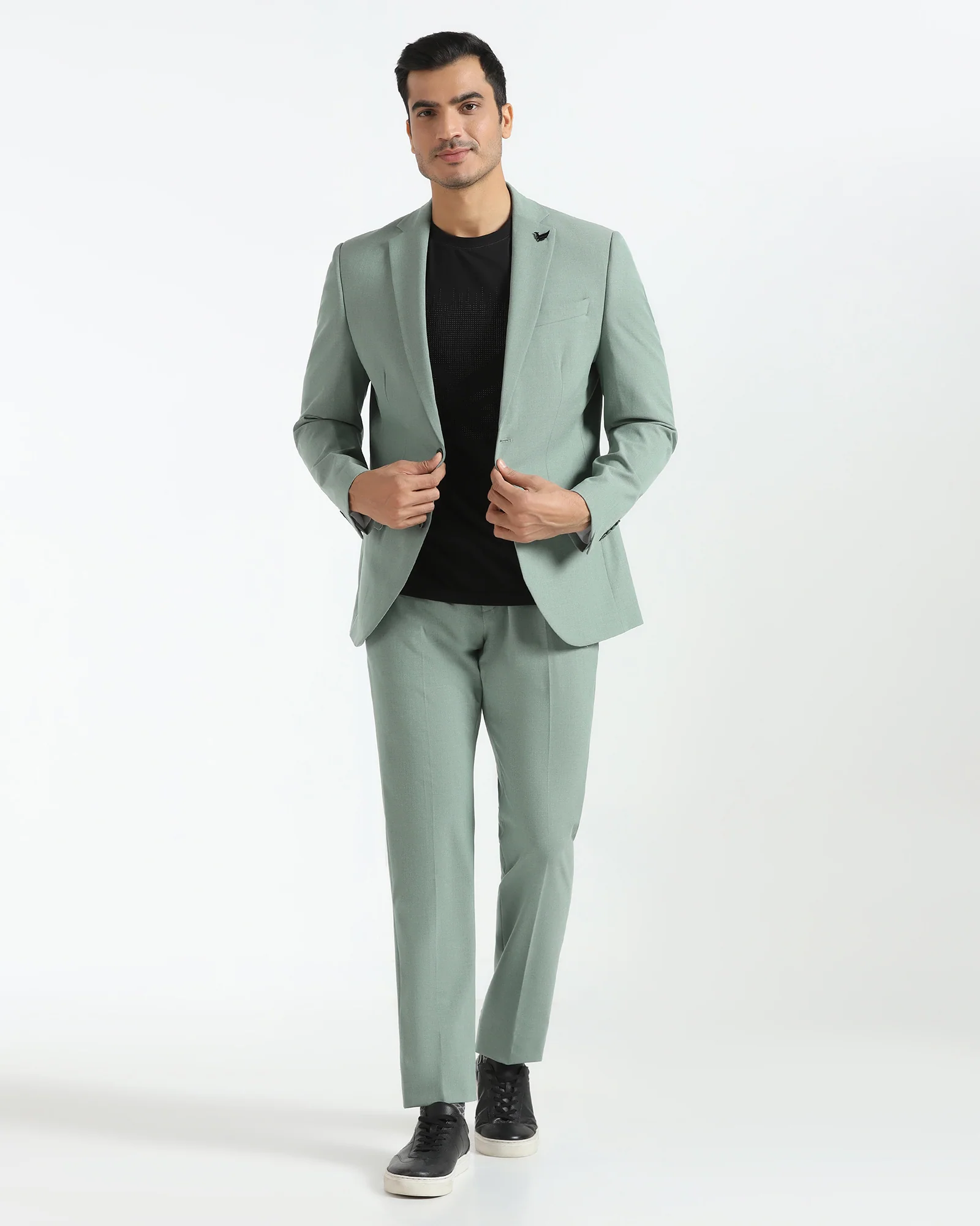 Two Piece Light Green Textured Formal Suit - Sedra - Image 7