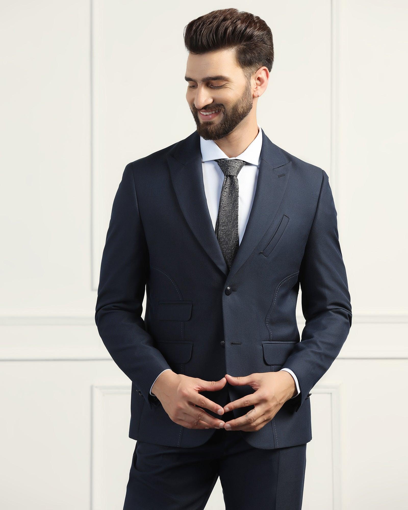 Two Piece Navy Textured Formal Suit - Heimer - Image 10