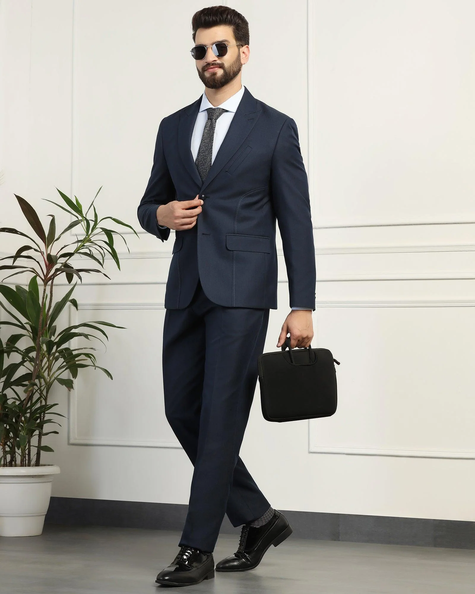 Two Piece Navy Textured Formal Suit - Heimer - Image 8