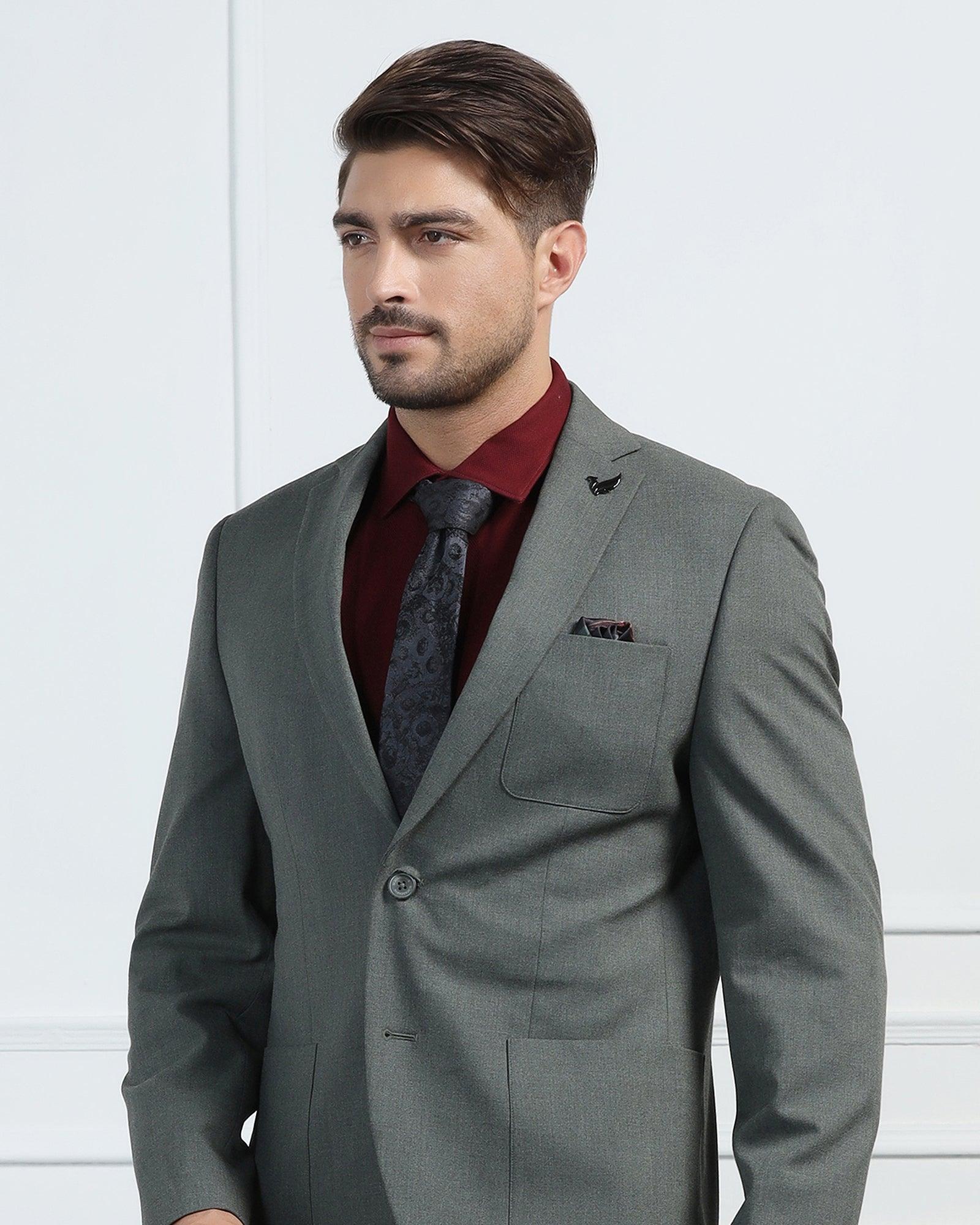 Two Piece Olive Solid Formal Suit - Connor - Image 5