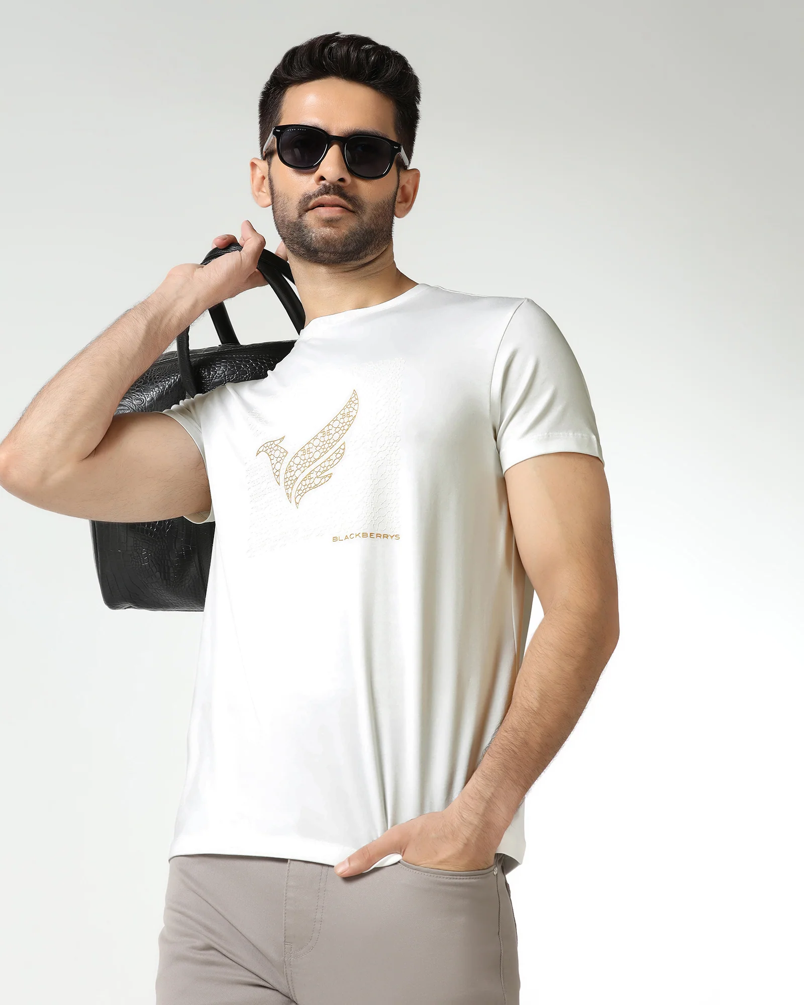 White Crew Neck Solid T-Shirt - Fly - Image 7