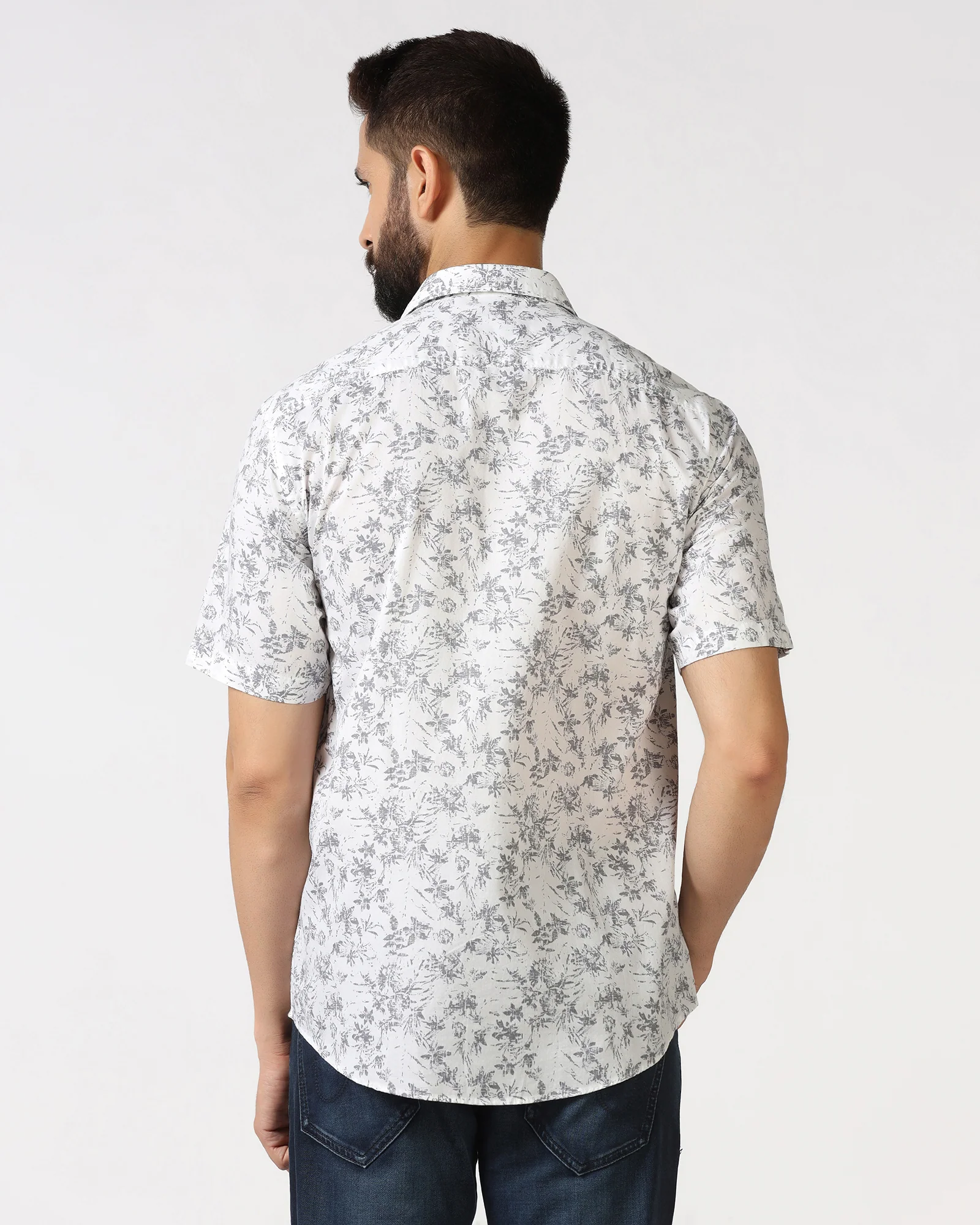 White Half Sleeve Printed Shirt - Holten - Image 2