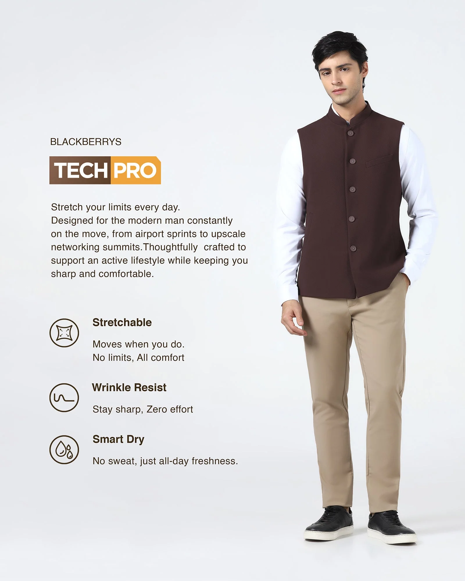 Wine Bandhgala TechPro Textured Waistcoat - Marcelo - Image 3
