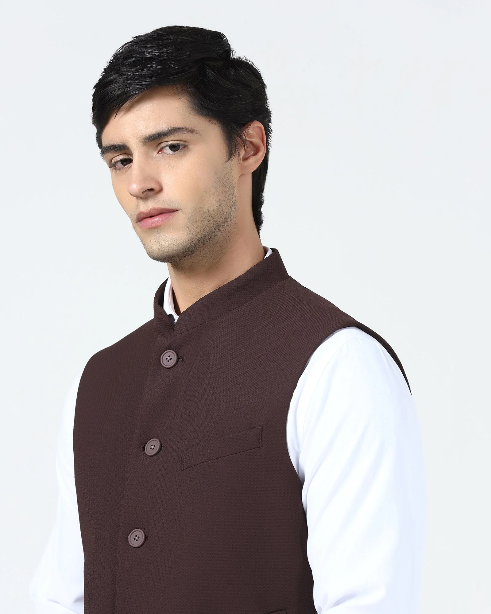 Wine Bandhgala TechPro Textured Waistcoat - Marcelo - Image 4