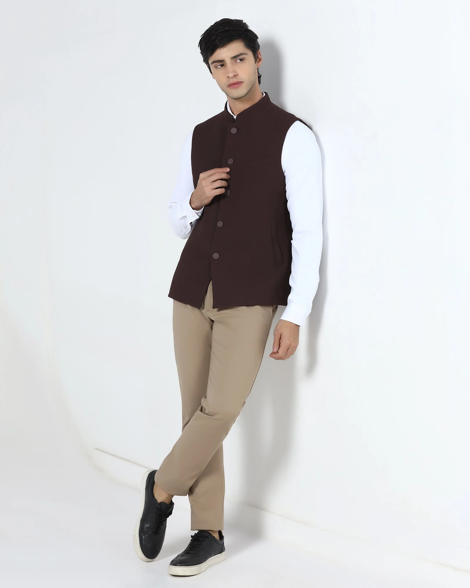 Wine Bandhgala TechPro Textured Waistcoat - Marcelo - Image 5