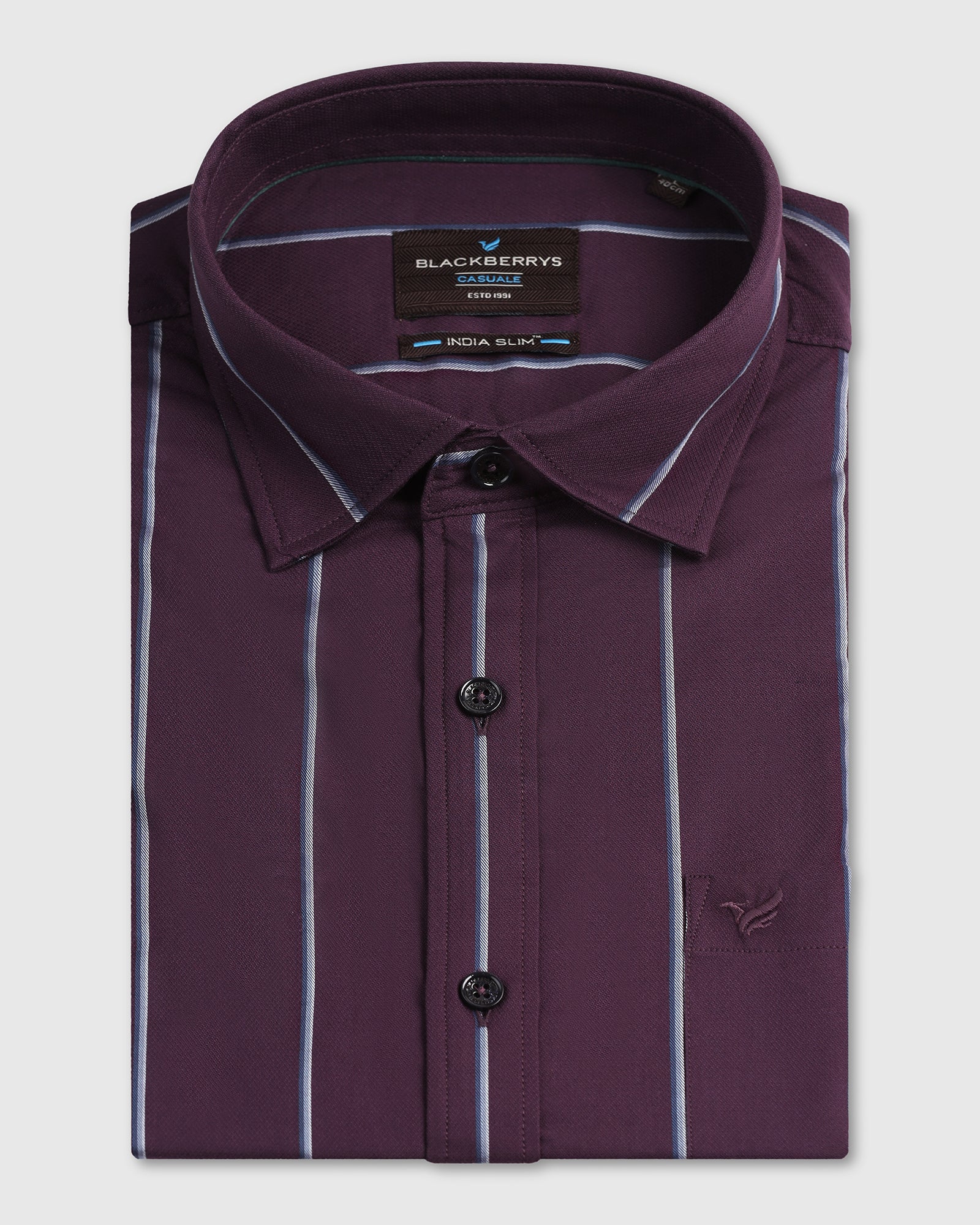Wine Half Sleeve Stripe Shirt - Huon - Image 5