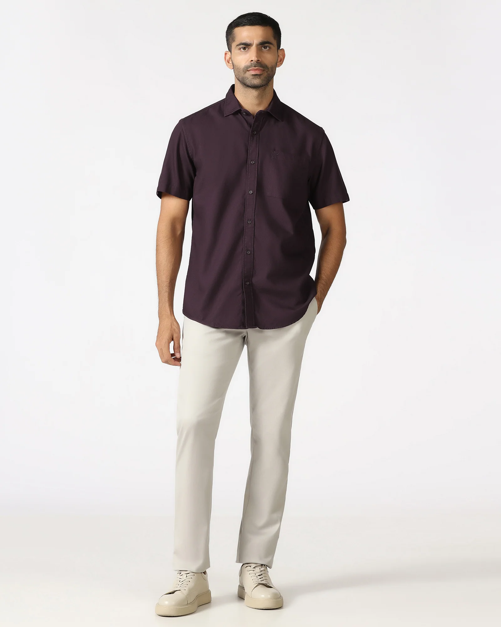 Wine Half Sleeve Textured Shirt - Caty - Image 3