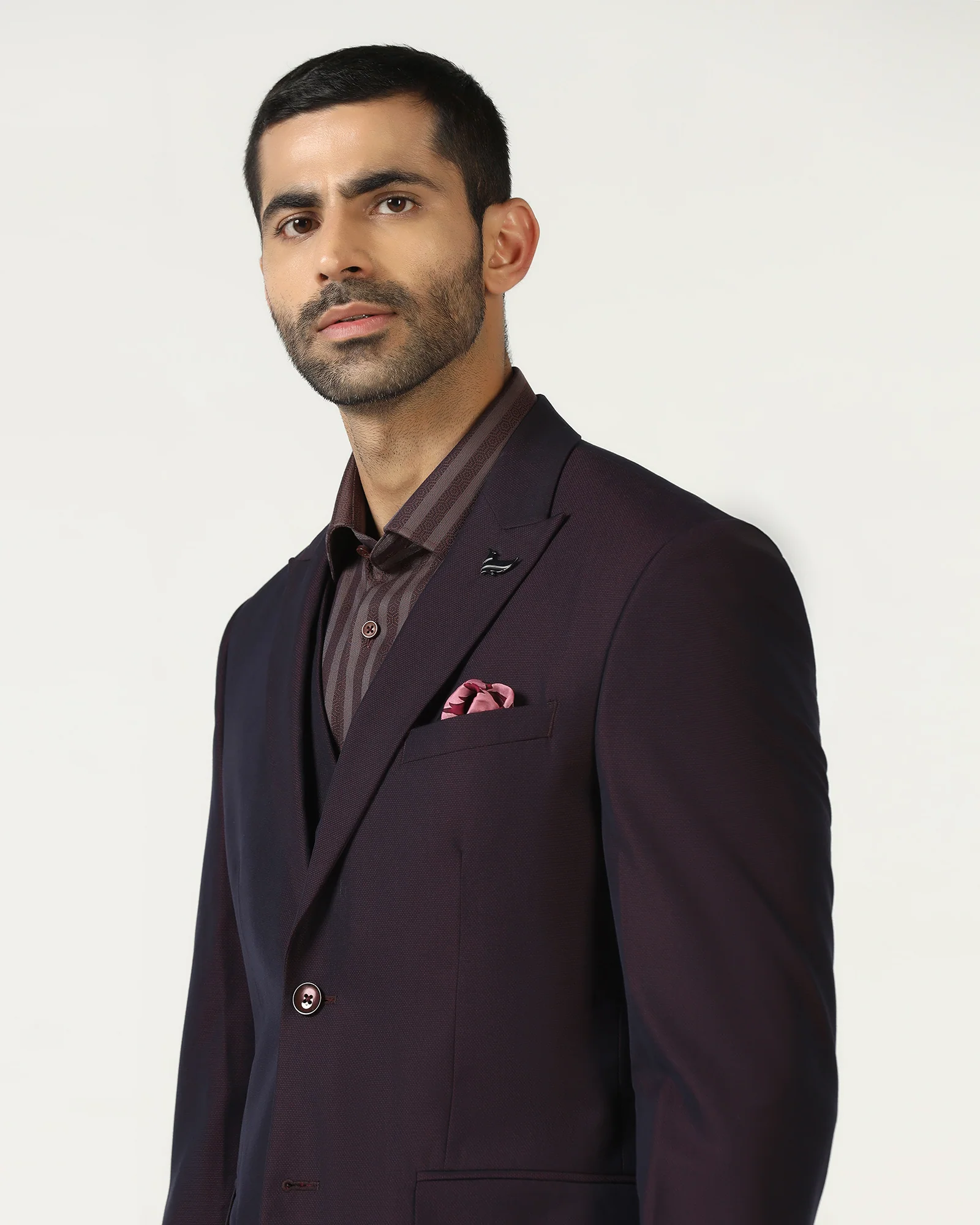 Wine Three Piece Textured Suit - Jiver - Image 4
